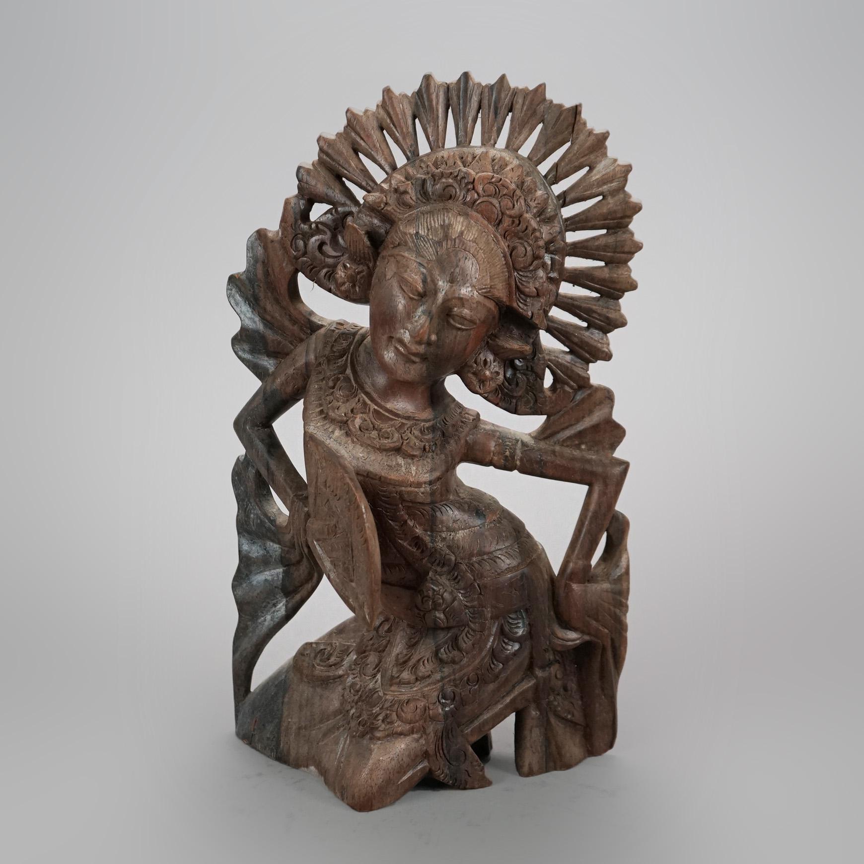Indonesian Three Antique Balinese Hand Carved Hardwood Dancer Figures C1920