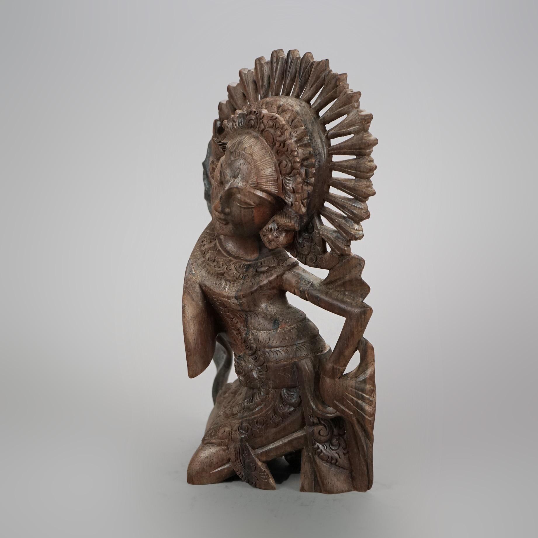 Three Antique Balinese Hand Carved Hardwood Dancer Figures C1920 In Good Condition In Big Flats, NY