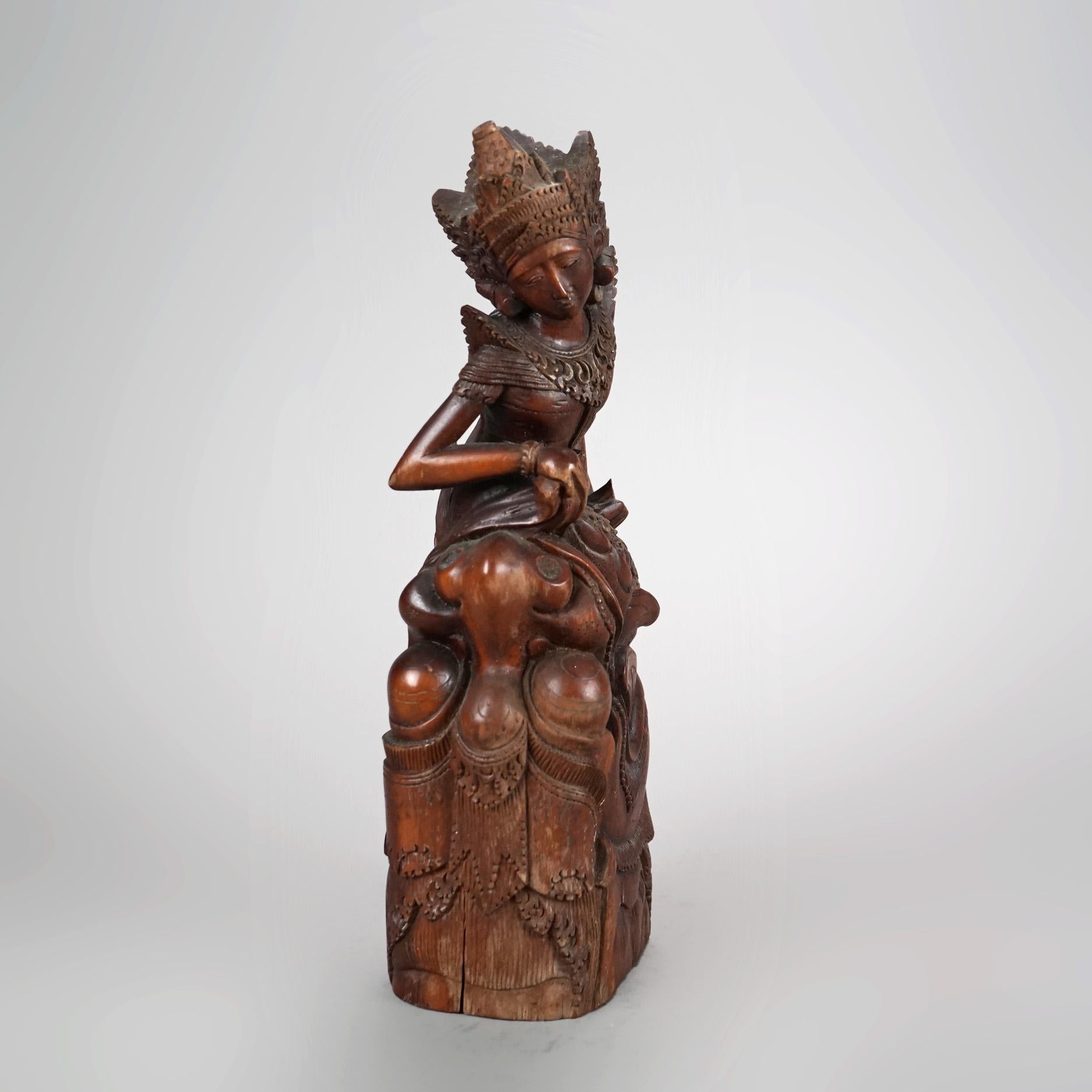Three Antique Balinese Hand Carved Hardwood Dancer Figures C1920 1