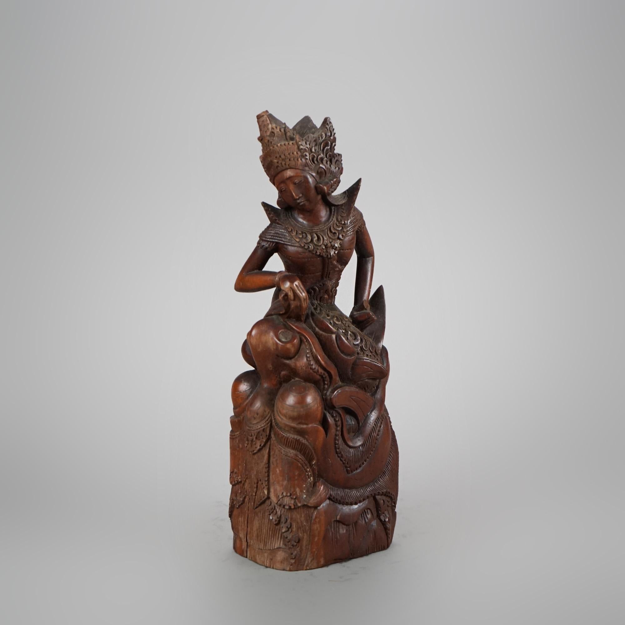 Three Antique Balinese Hand Carved Hardwood Dancer Figures C1920 2