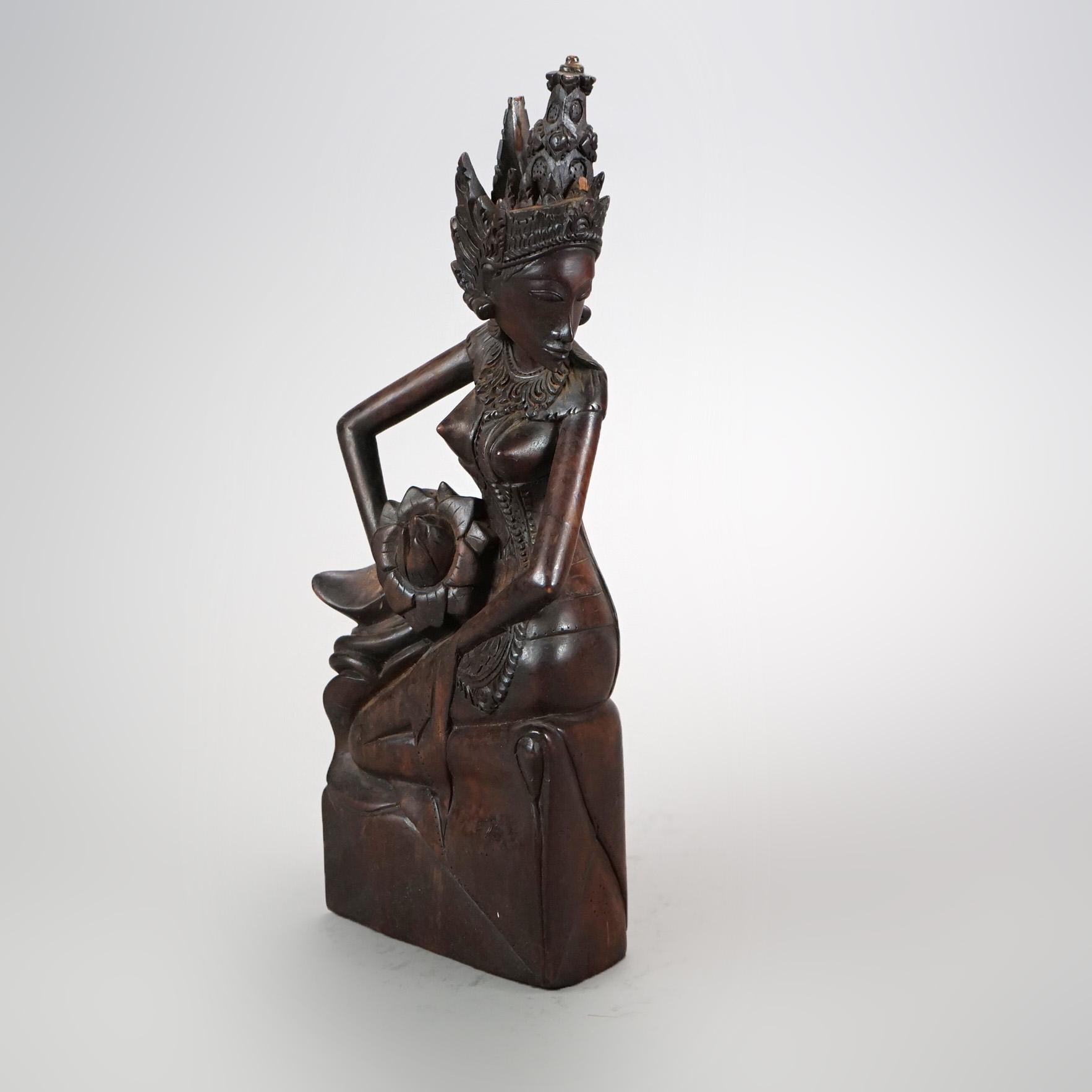 Three Antique Balinese Hand Carved Hardwood Dancer Figures C1920 4