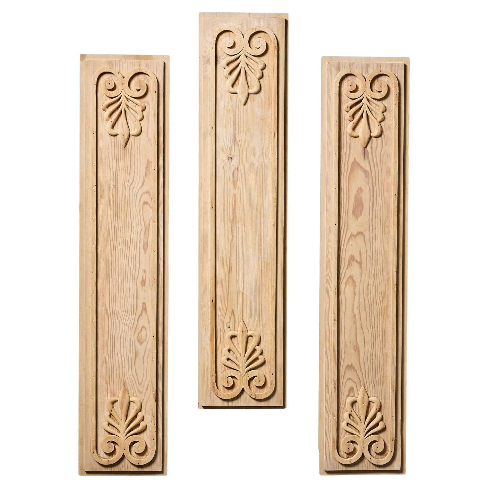 Three Antique Carved Pine Anthemion Panels