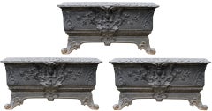 Three Antique Cast Iron Trough Planters