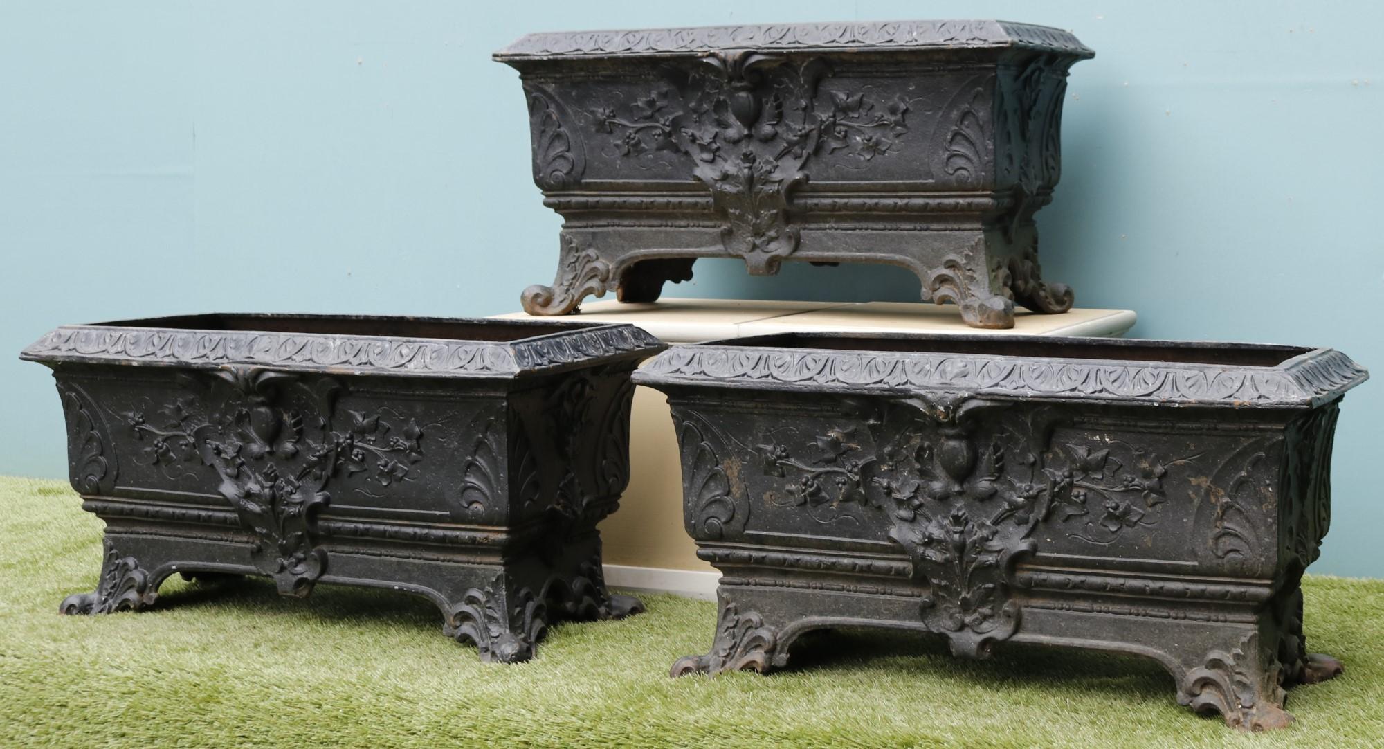 Three Antique Cast Iron Trough Planters 4