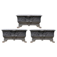 Three Antique Cast Iron Trough Planters