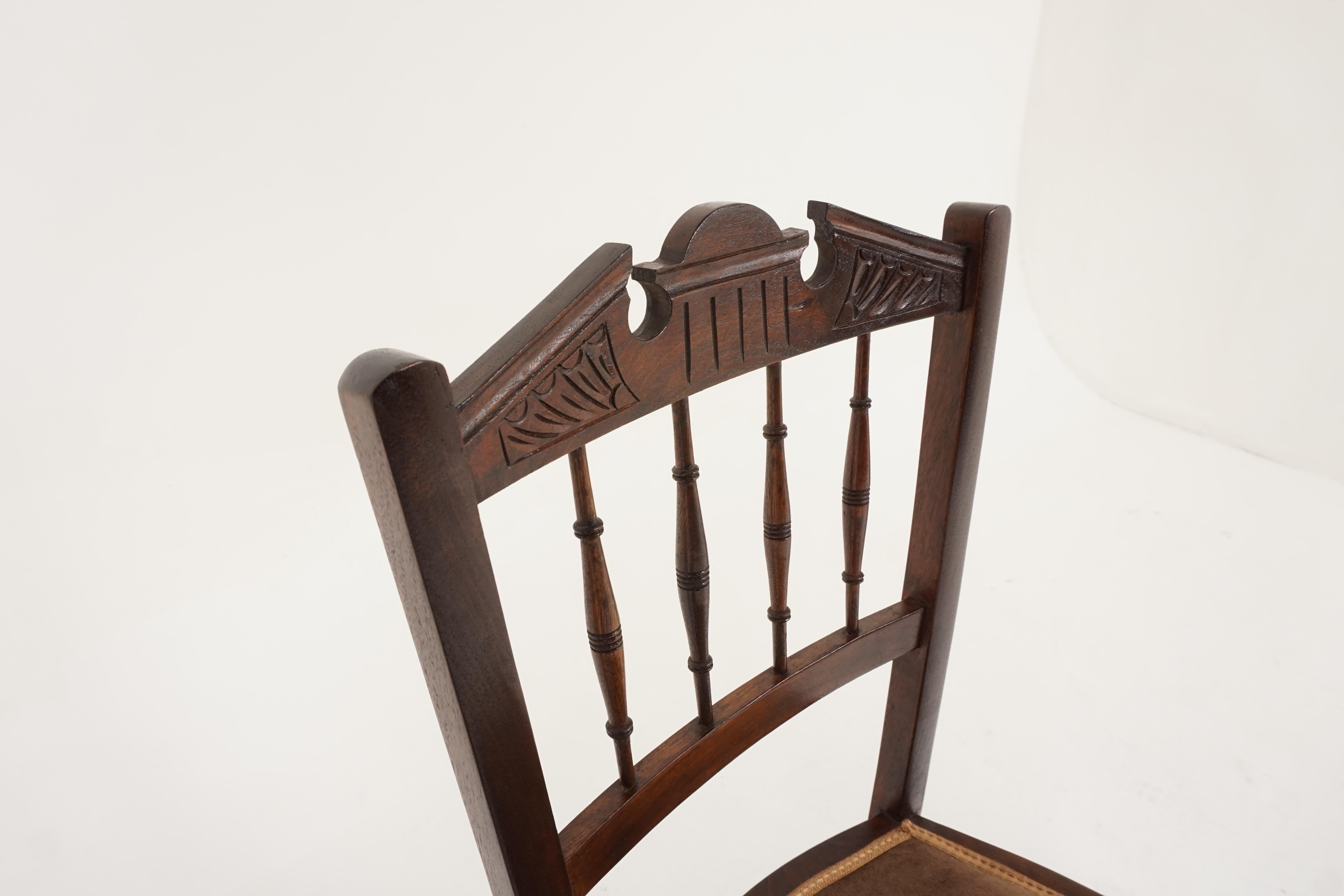 Three Antique Chairs, Walnut Upholstered Bedroom Chairs, Scotland 1900, B2227 In Good Condition In Vancouver, BC