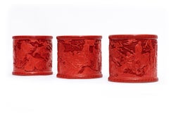 Three Antique Chinese Cinnabar Lacquer Vases with Gorgeous Chinese Carvings