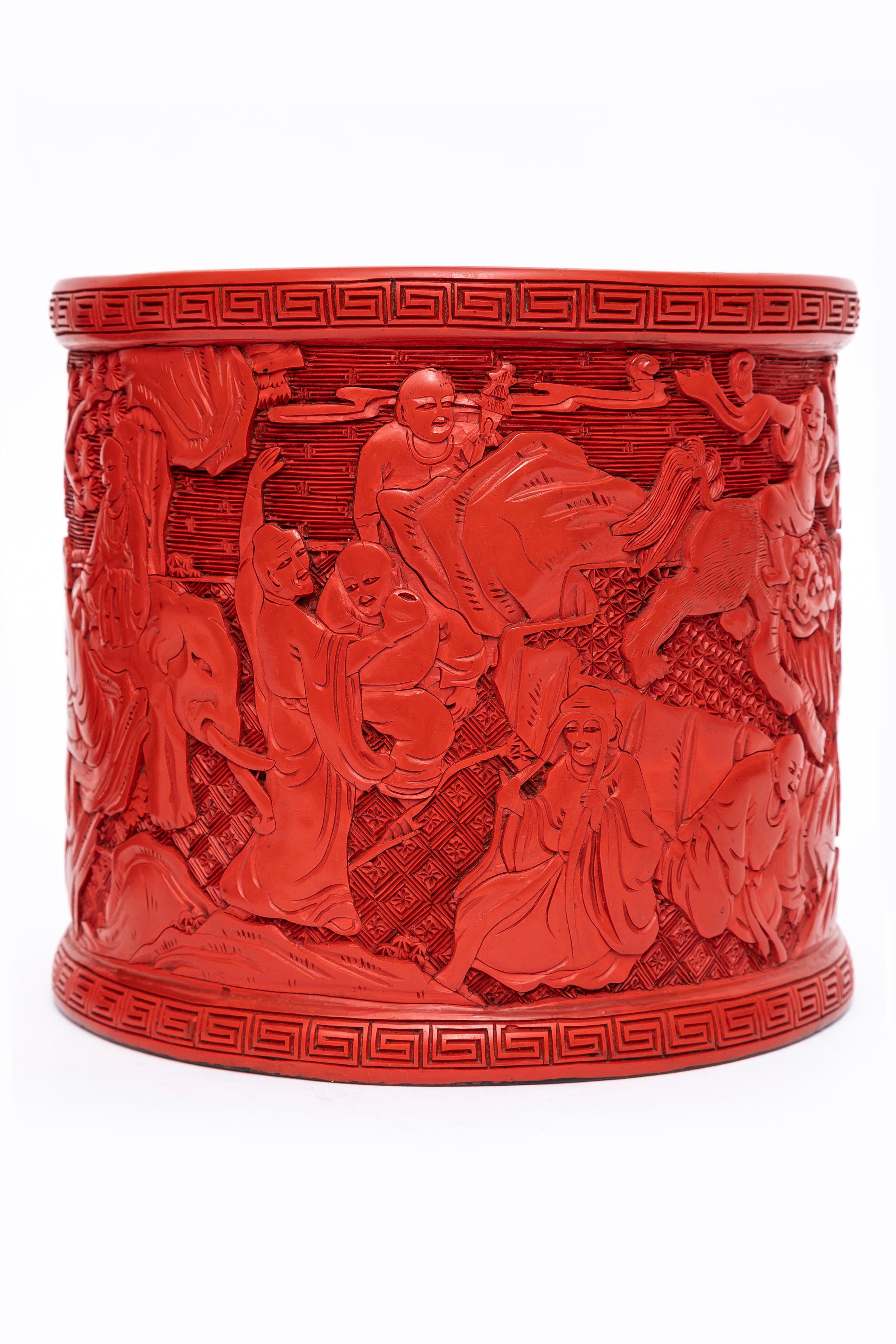 20th Century Three Antique Chinese Cinnabar Lacquer Vases with Gorgeous Chinese Carvings For Sale