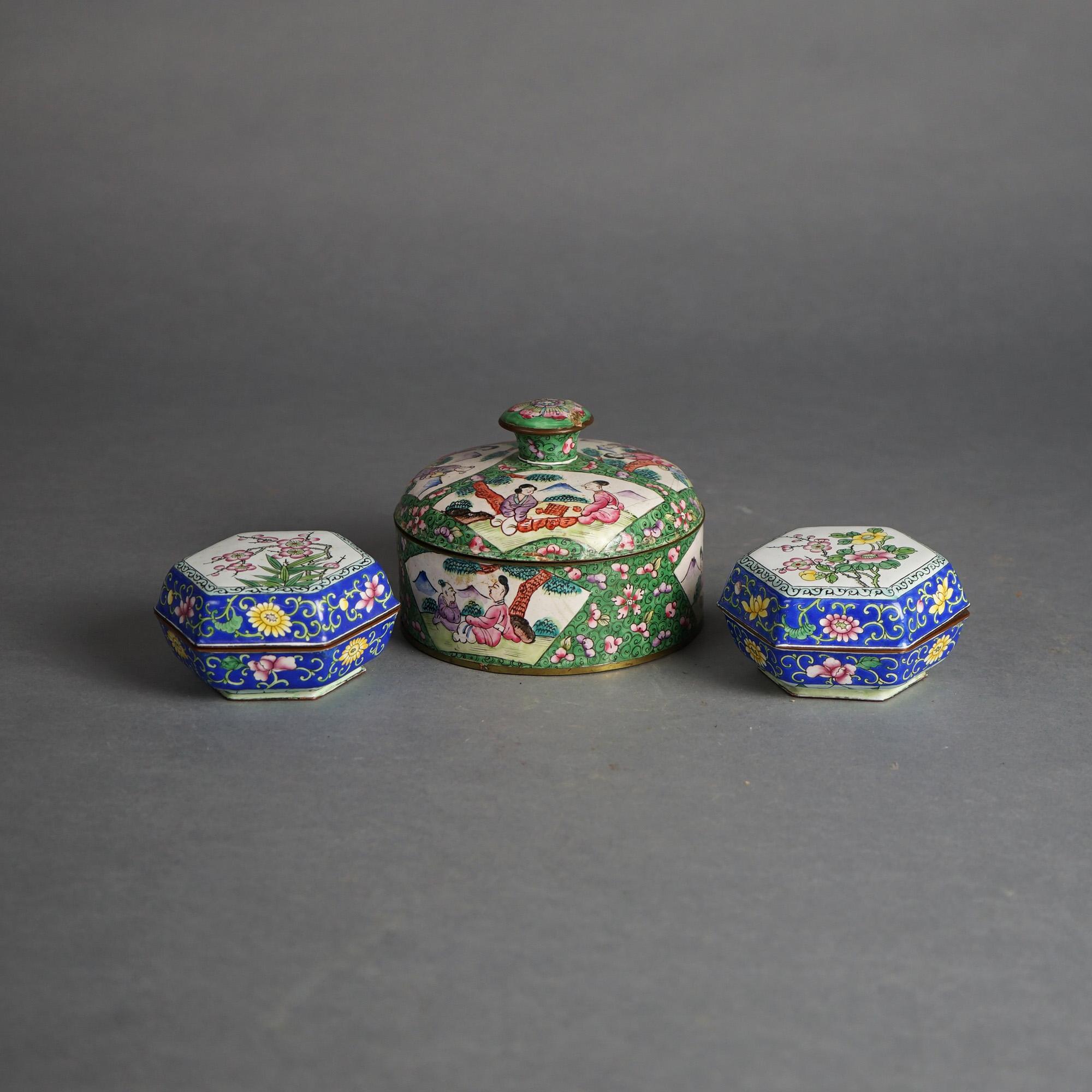 Three Antique Chinese Floral Enameled Boxes C1920 For Sale 5