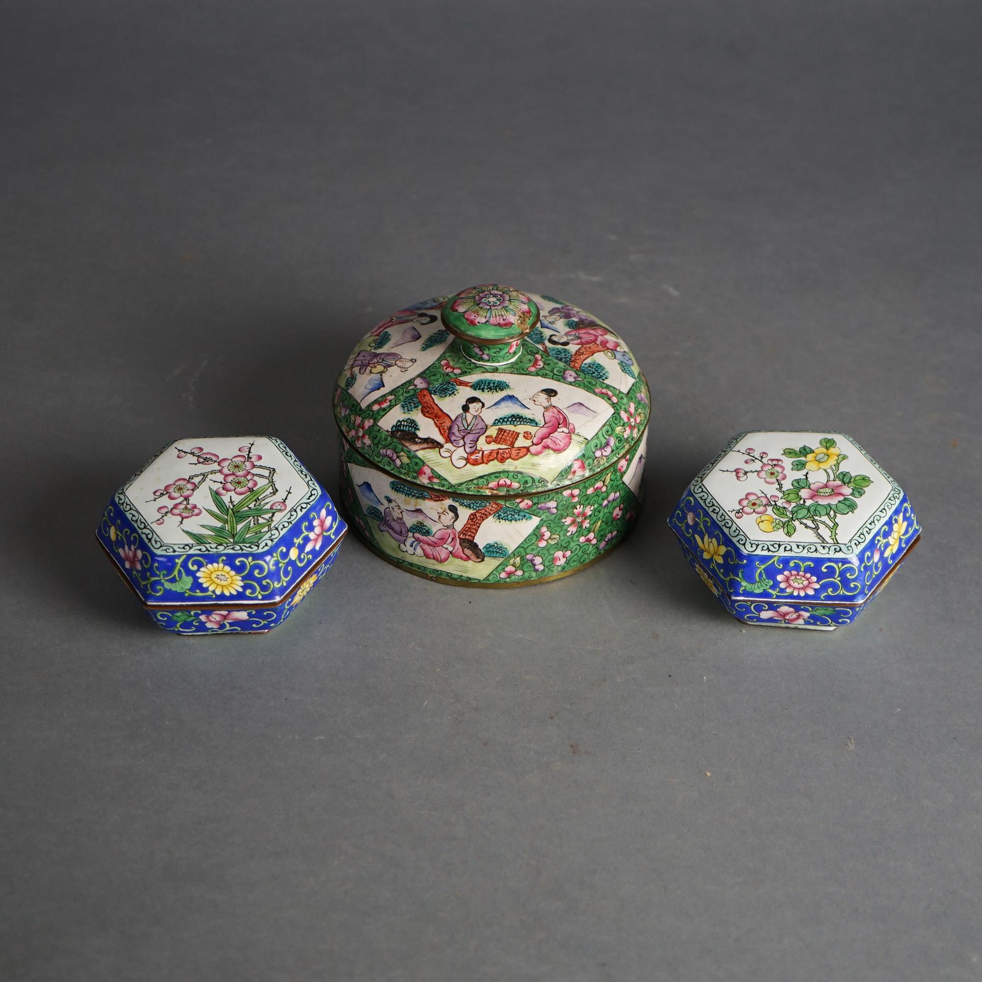 Three Antique Chinese Floral Enameled Boxes C1920 For Sale 7