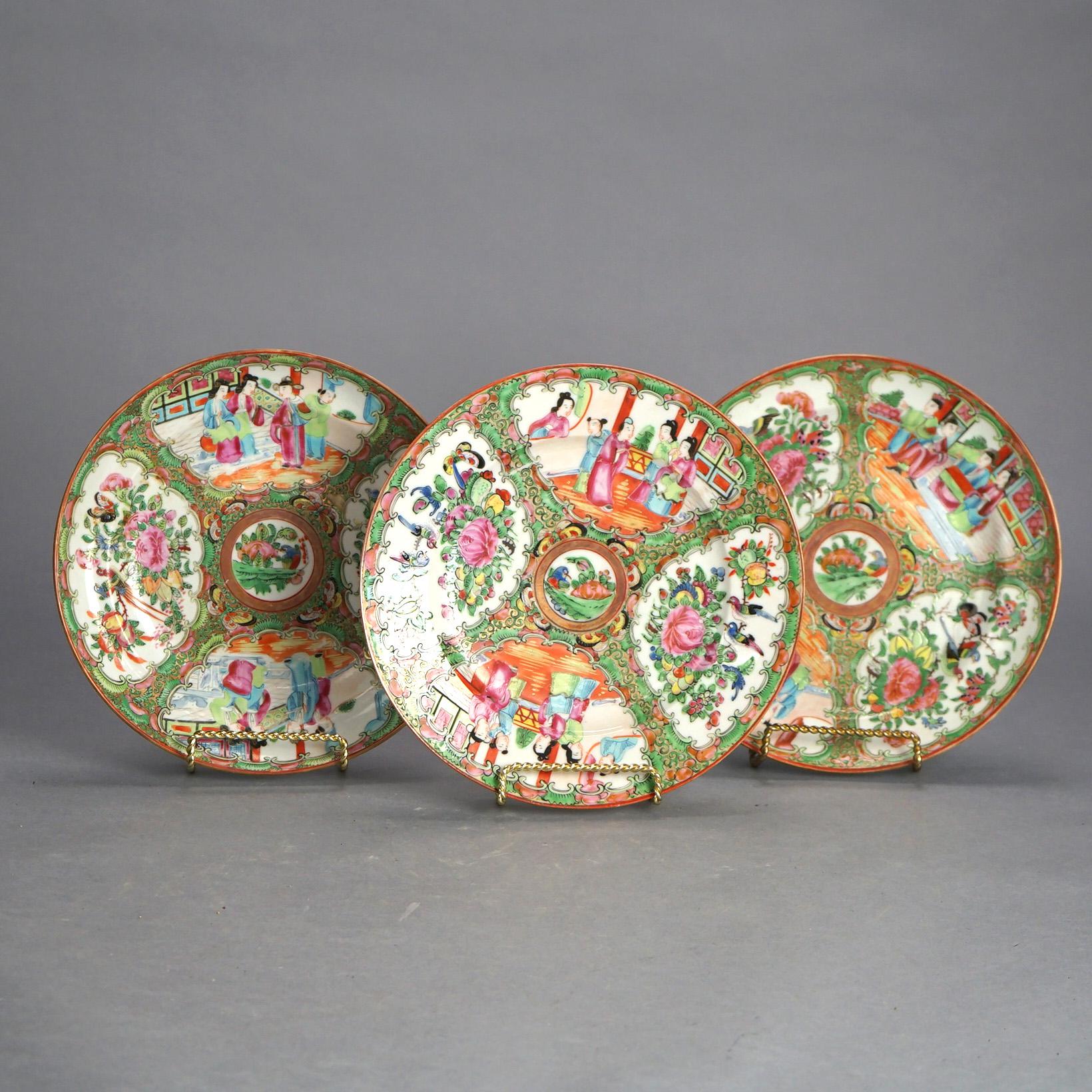 Three Antique Chinese Rose Medallion Porcelain Low Bowls with Genre and Garden Scenes C1900

Measures - 1.25