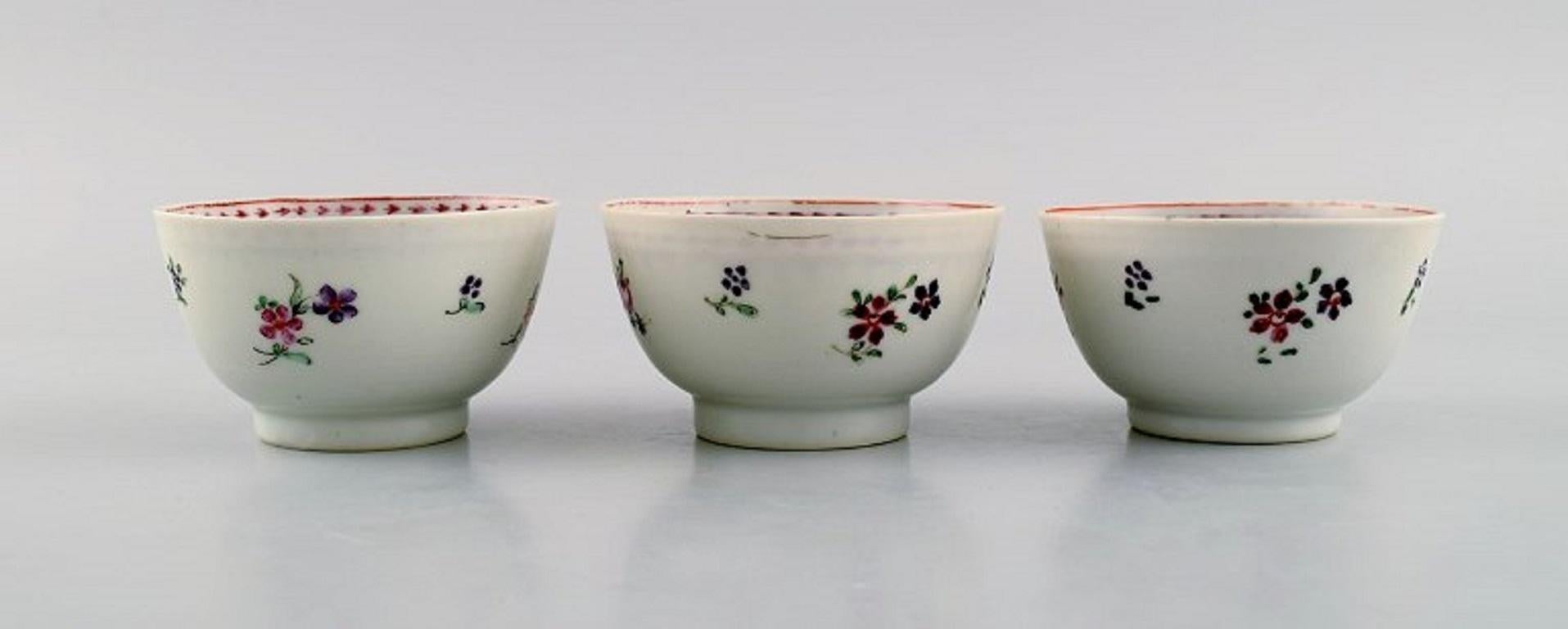 18th Century and Earlier Three Antique Chinese Teacups in Hand-Painted Porcelain, Qian Long '1736-1795' For Sale