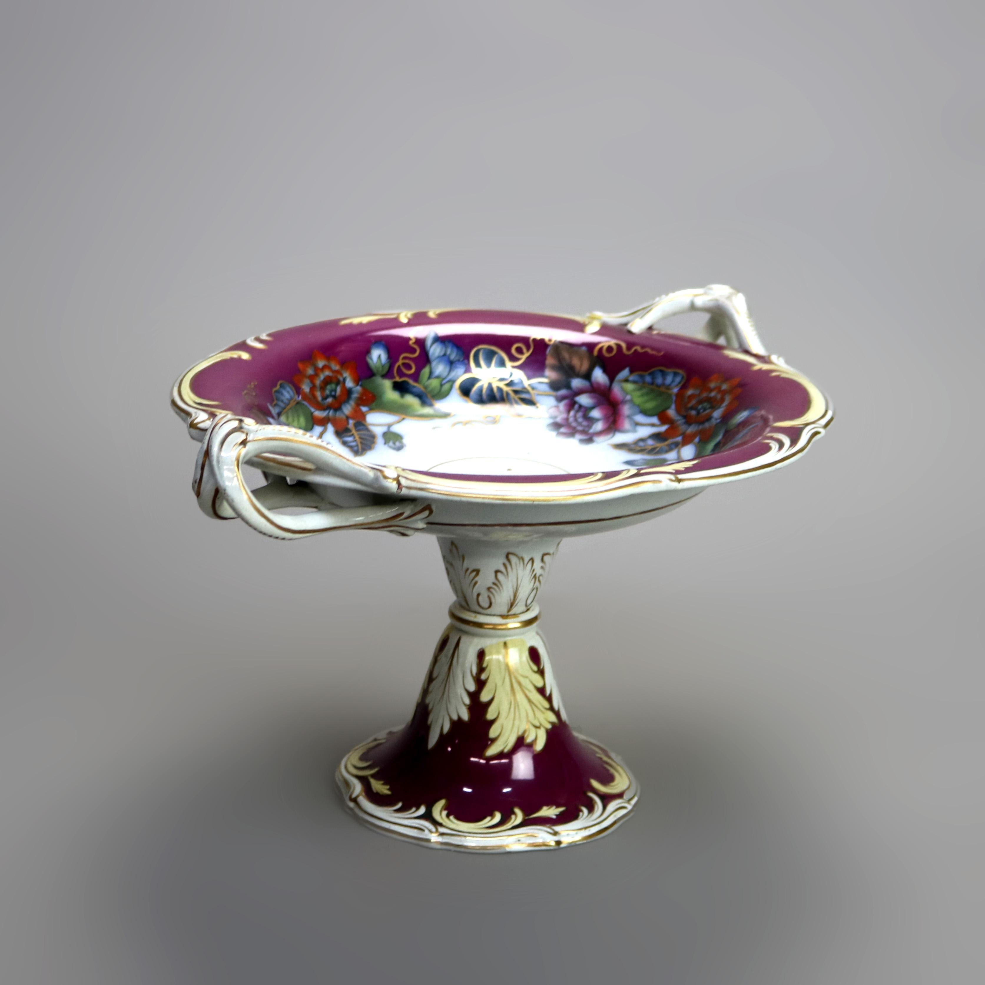 Trois compotes anglaises anciennes peintes à la main et dorées sur pied en porcelaine dorée, vers 1890 en vente 5