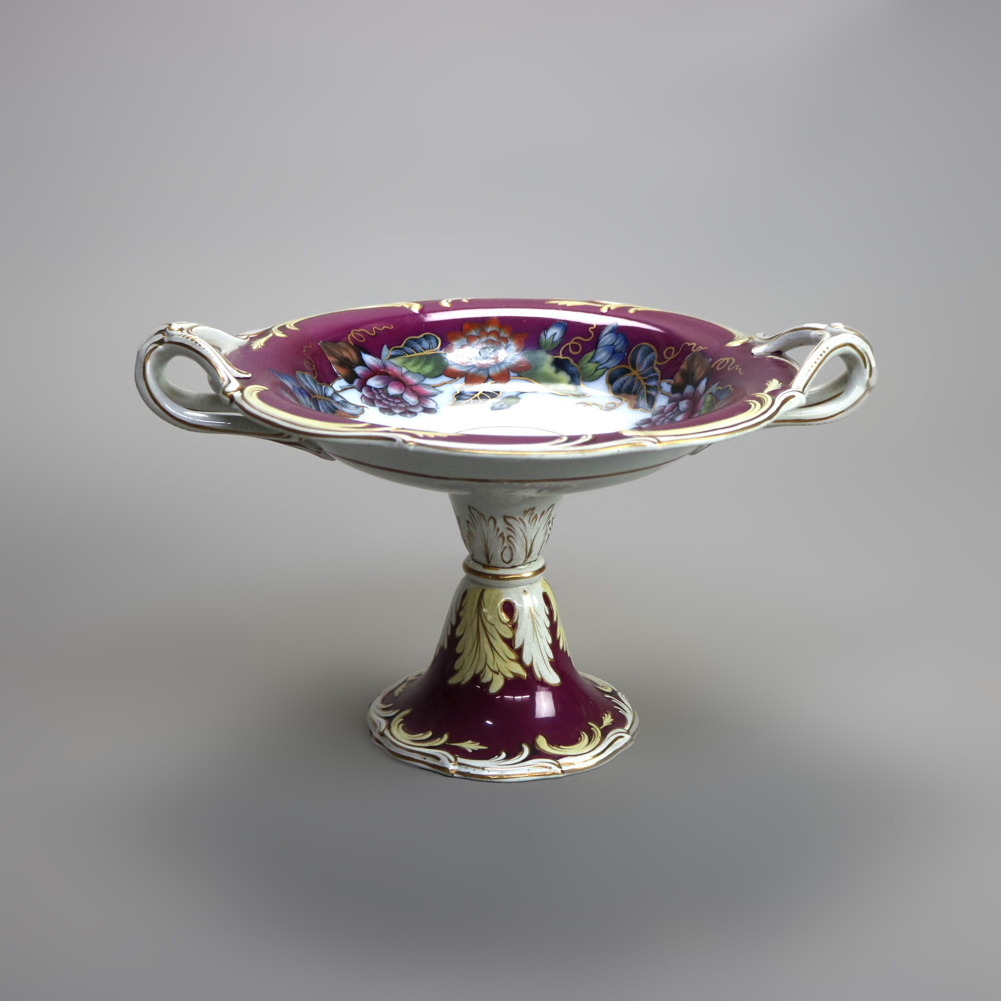 Trois compotes anglaises anciennes peintes à la main et dorées sur pied en porcelaine dorée, vers 1890 Bon état - En vente à Big Flats, NY