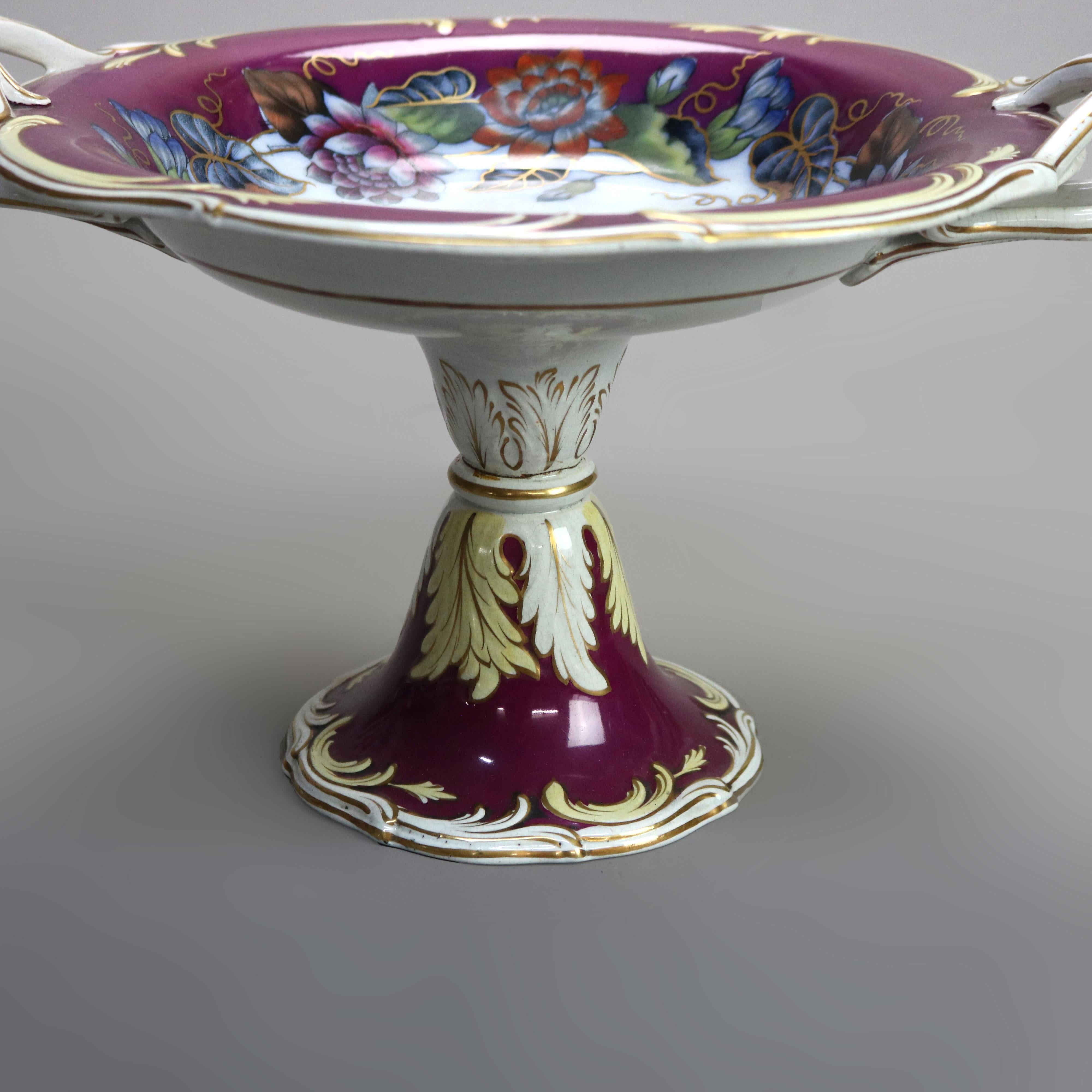 XIXe siècle Trois compotes anglaises anciennes peintes à la main et dorées sur pied en porcelaine dorée, vers 1890 en vente