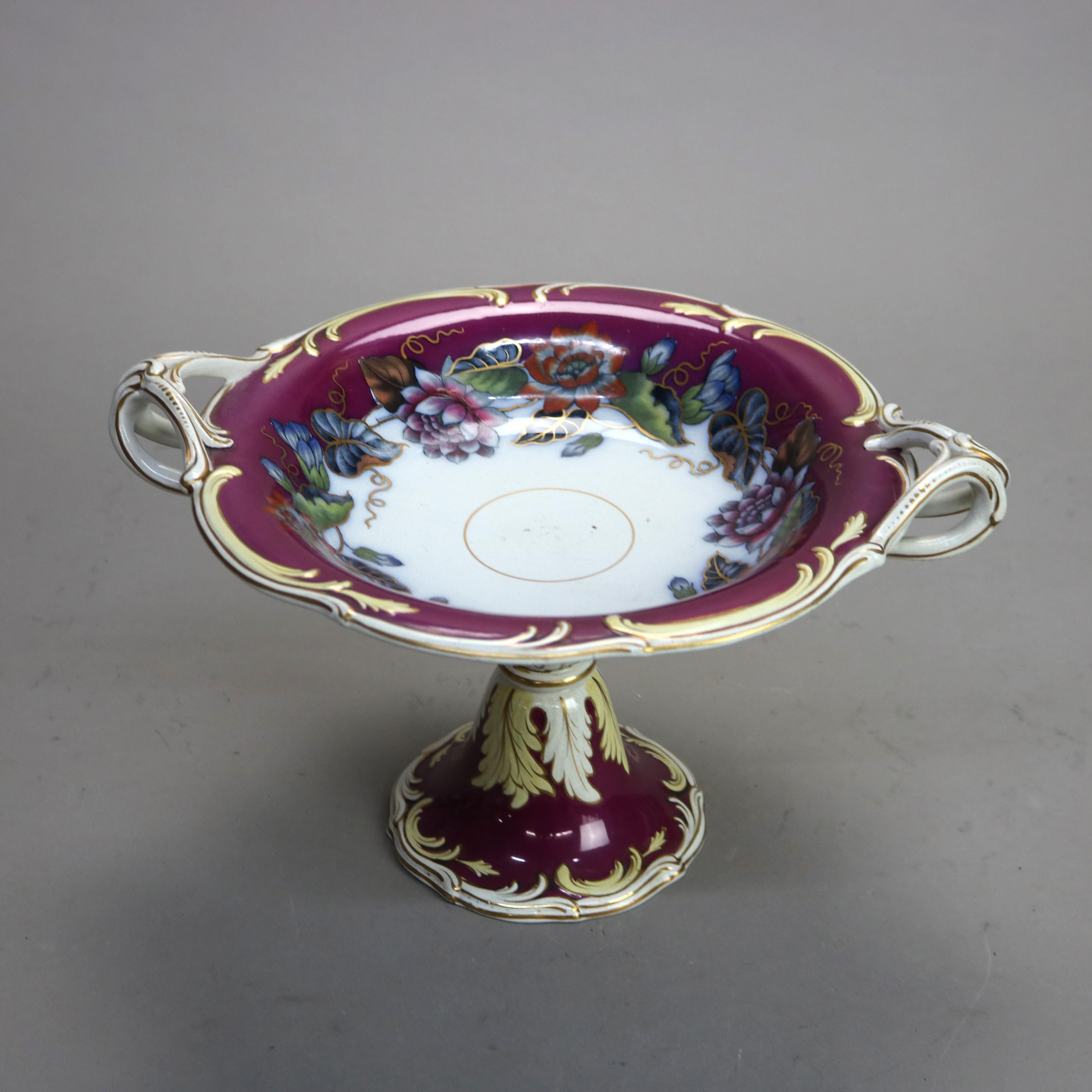Porcelaine Trois compotes anglaises anciennes peintes à la main et dorées sur pied en porcelaine dorée, vers 1890 en vente