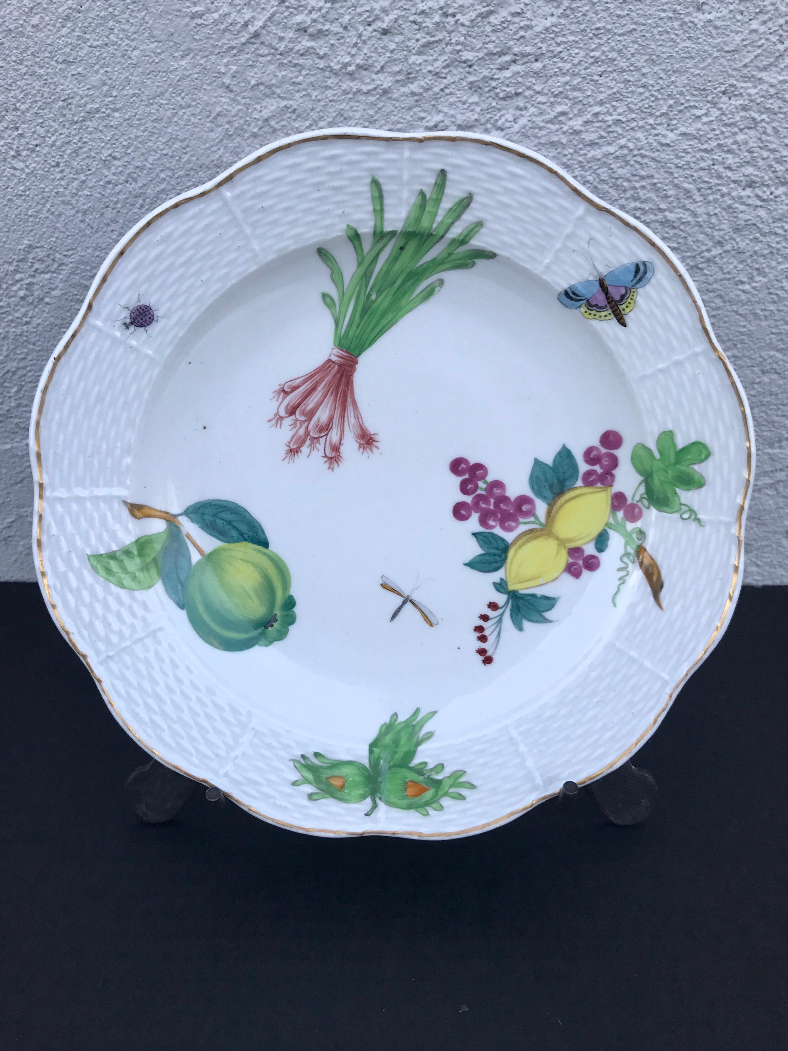 Hand-Painted Three Antique European Naturalistic Porcelain Plates