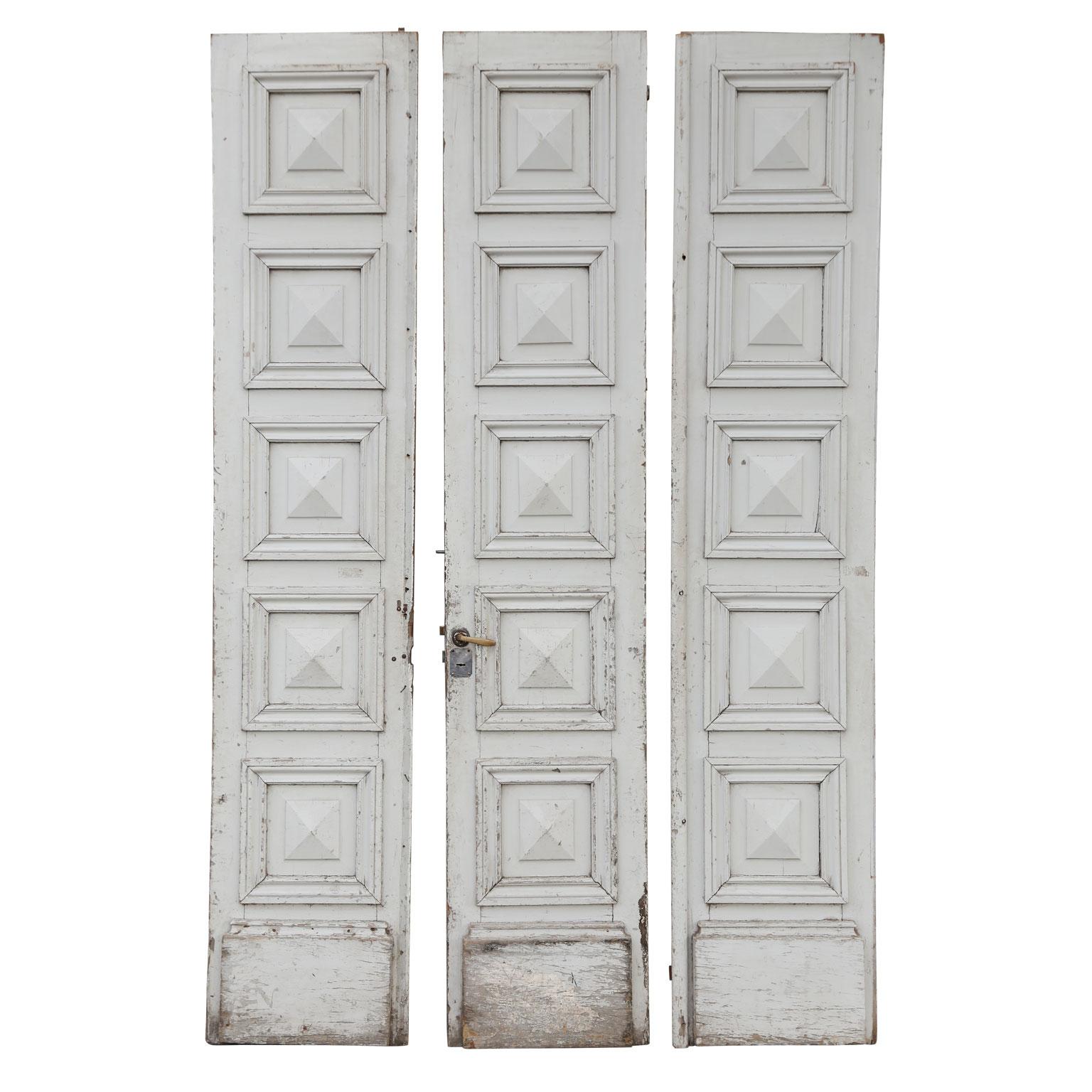 Brass Three Antique Painted French Doors For Sale