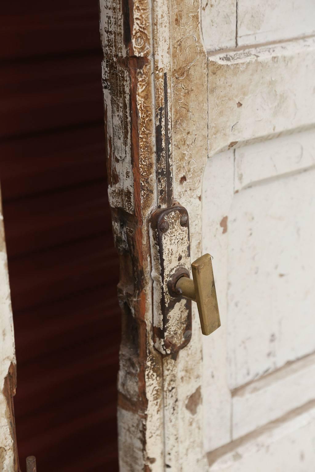 Hand-Carved Three Antique Painted French Doors For Sale