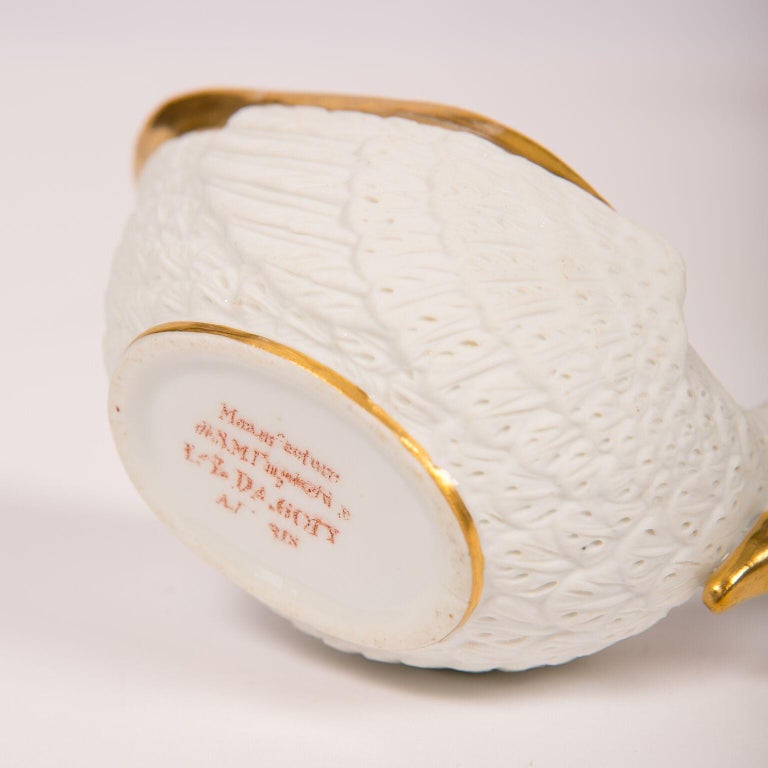 Three Antique French Gravy Boats White and Gold Swans Made Circa 1860