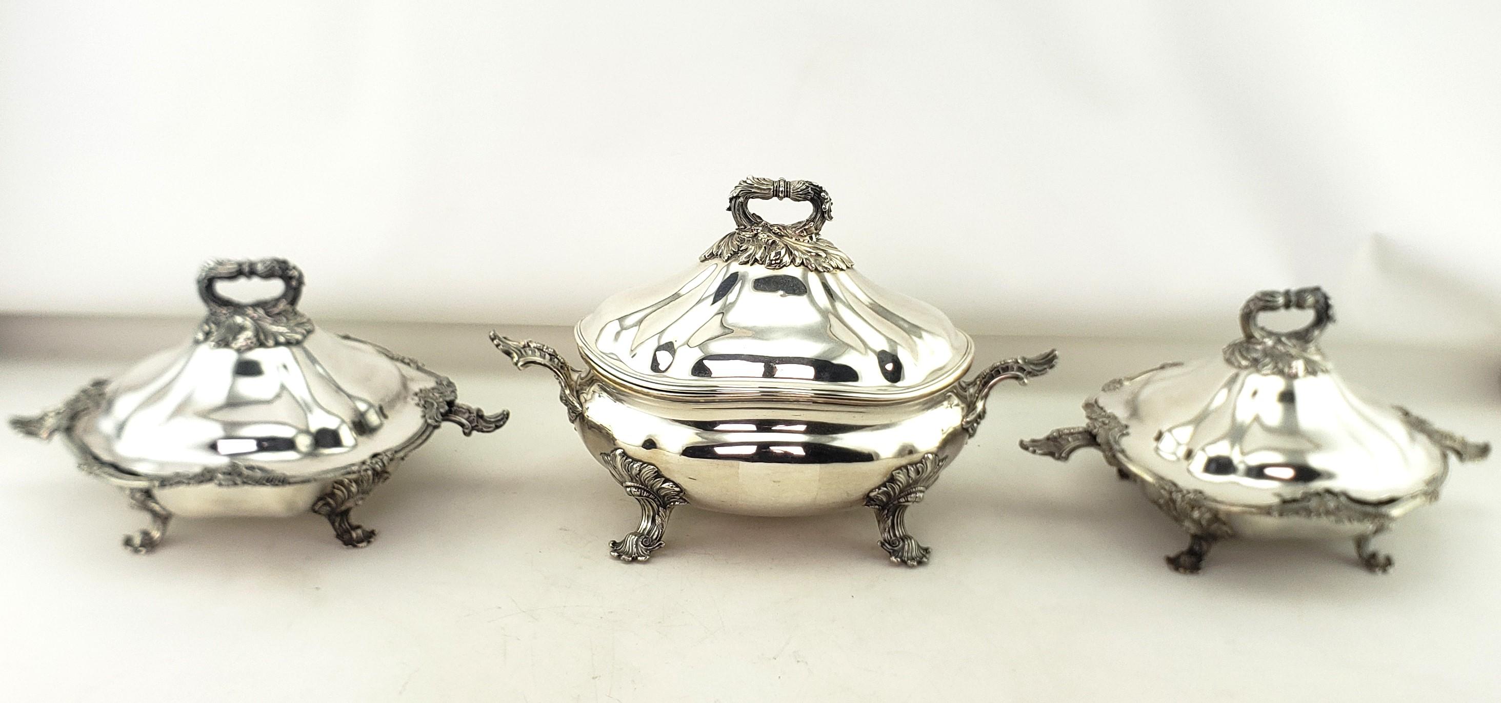 Machine-Made Three Antique Georgian Sheffield Plated Covered Tureens with Floral Decoration For Sale