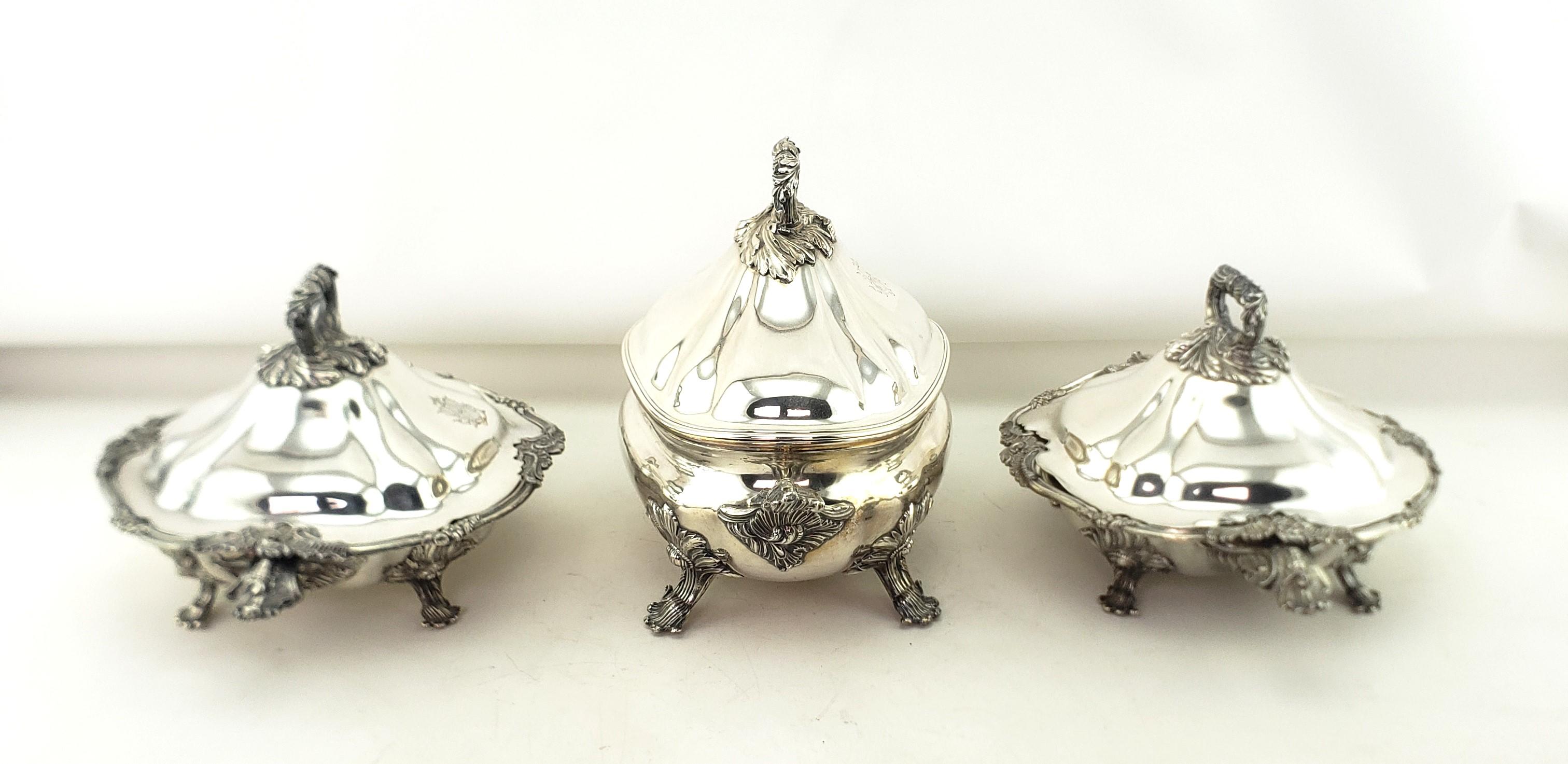 Three Antique Georgian Sheffield Plated Covered Tureens with Floral Decoration In Good Condition For Sale In Hamilton, Ontario