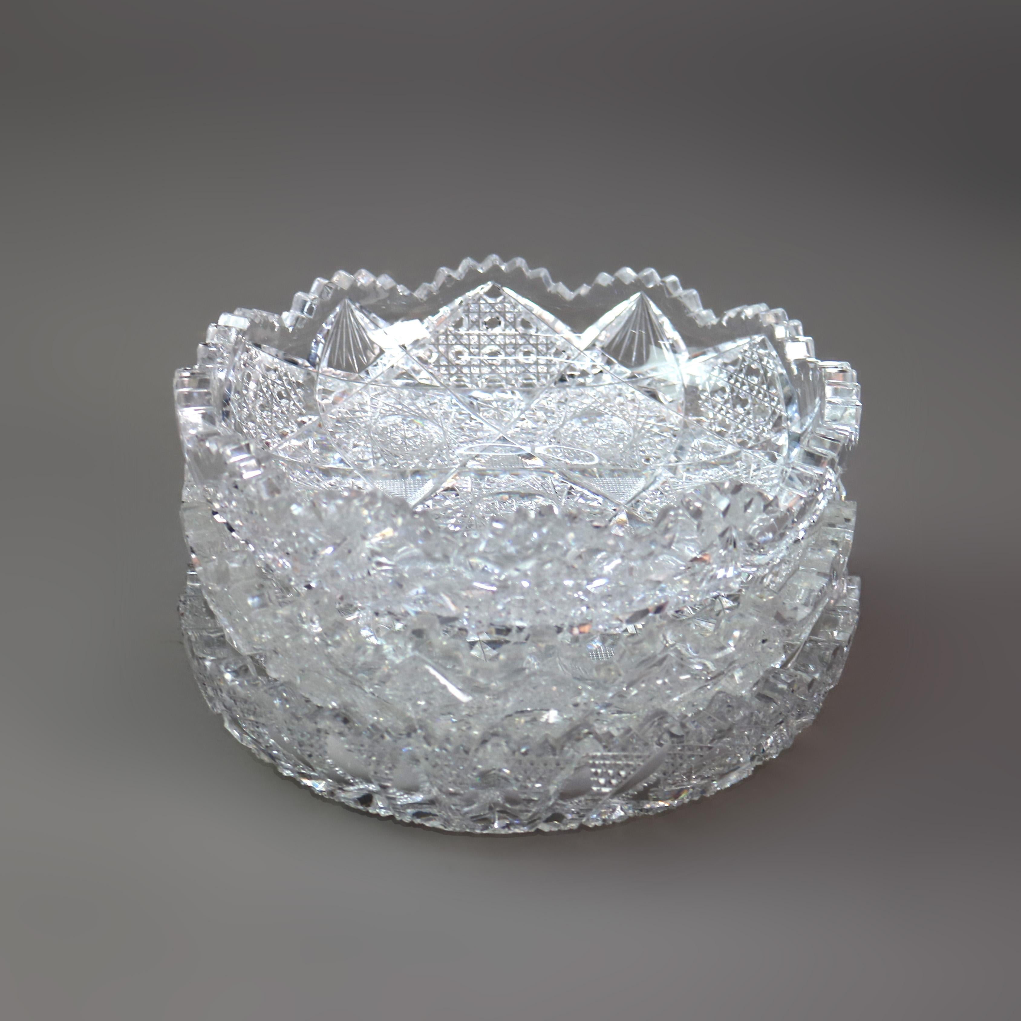 Trois bols anciens en verre taillé brillant de l'école Hawkes C1890 en vente 3