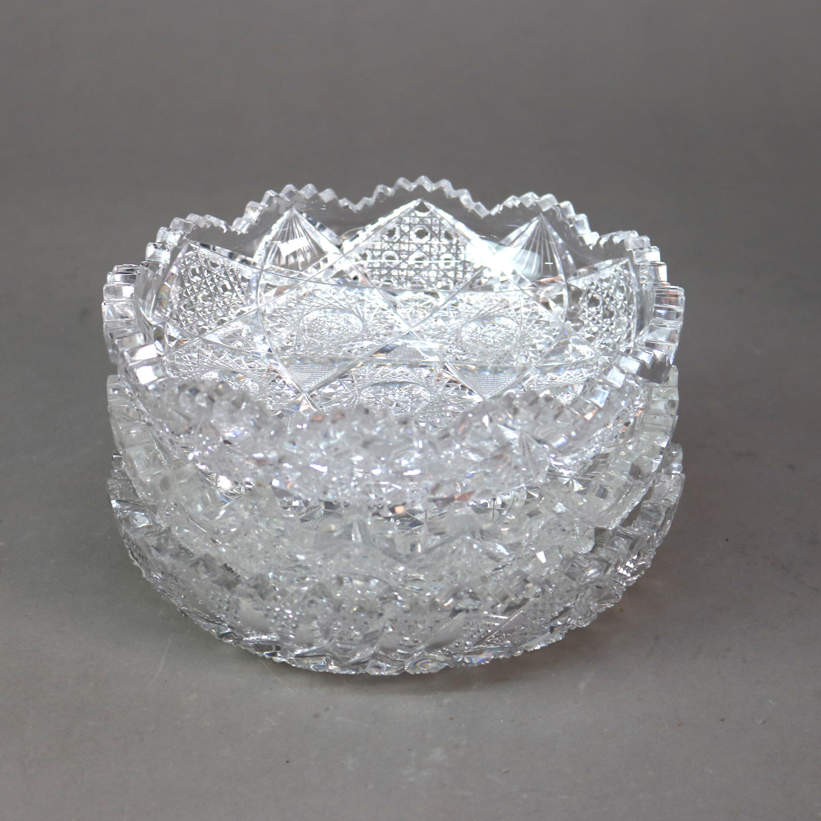 Trois bols anciens en verre taillé brillant de l'école Hawkes C1890 en vente 4