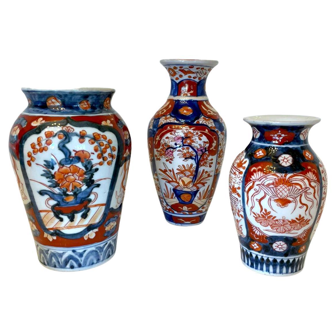 Three Antique Imari Vases For Sale
