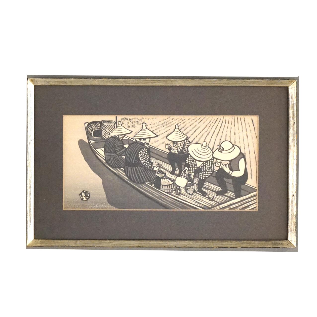 Drei antike japanische Schwarz-Weiß-Drucke und einfarbiger Holzschnitt mit Holzschnitt im Zustand „Gut“ im Angebot in Big Flats, NY