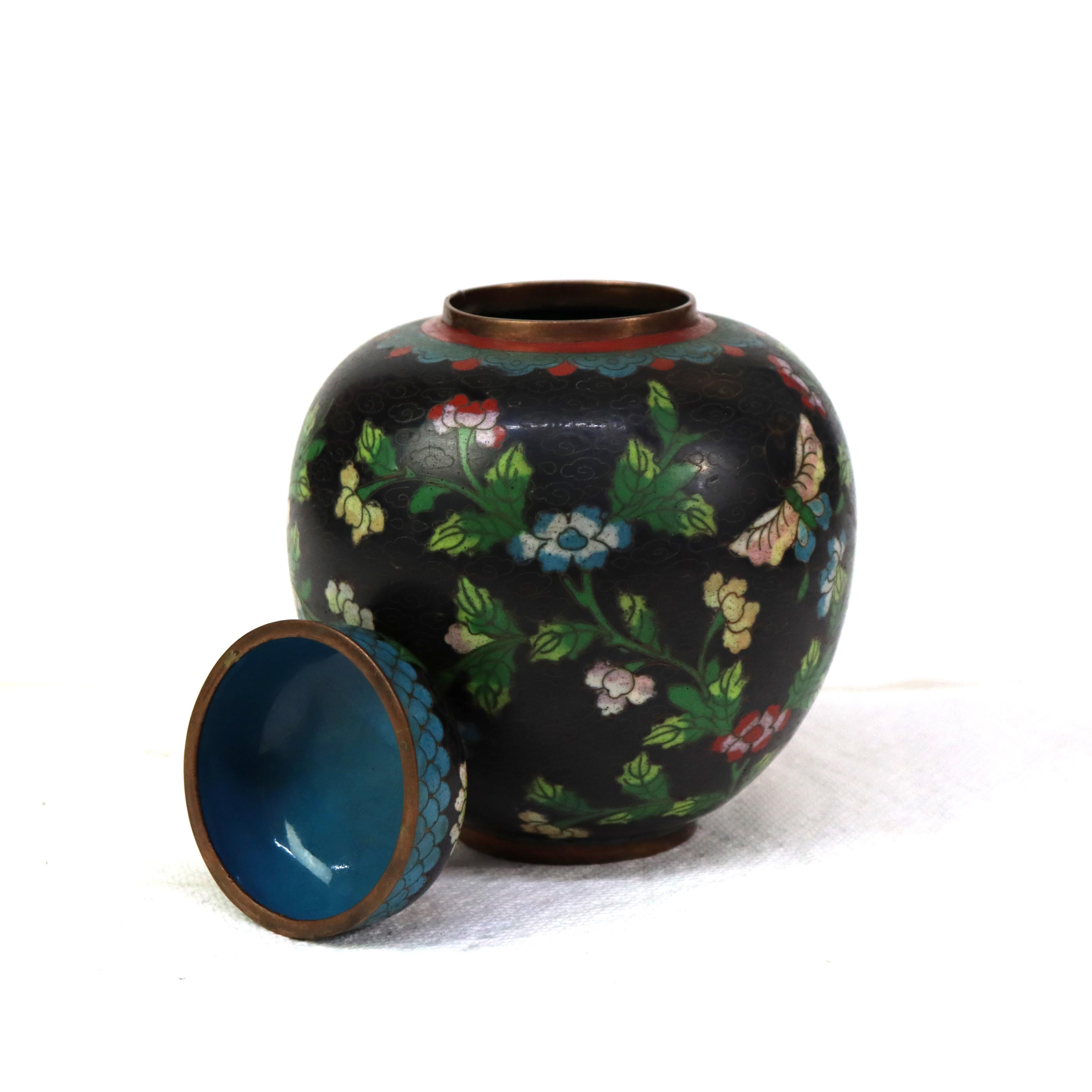 20th Century Three Antique Japanese Cloisonne: 2 Ginger Jars & 1 Vase Unsigned C1920 For Sale