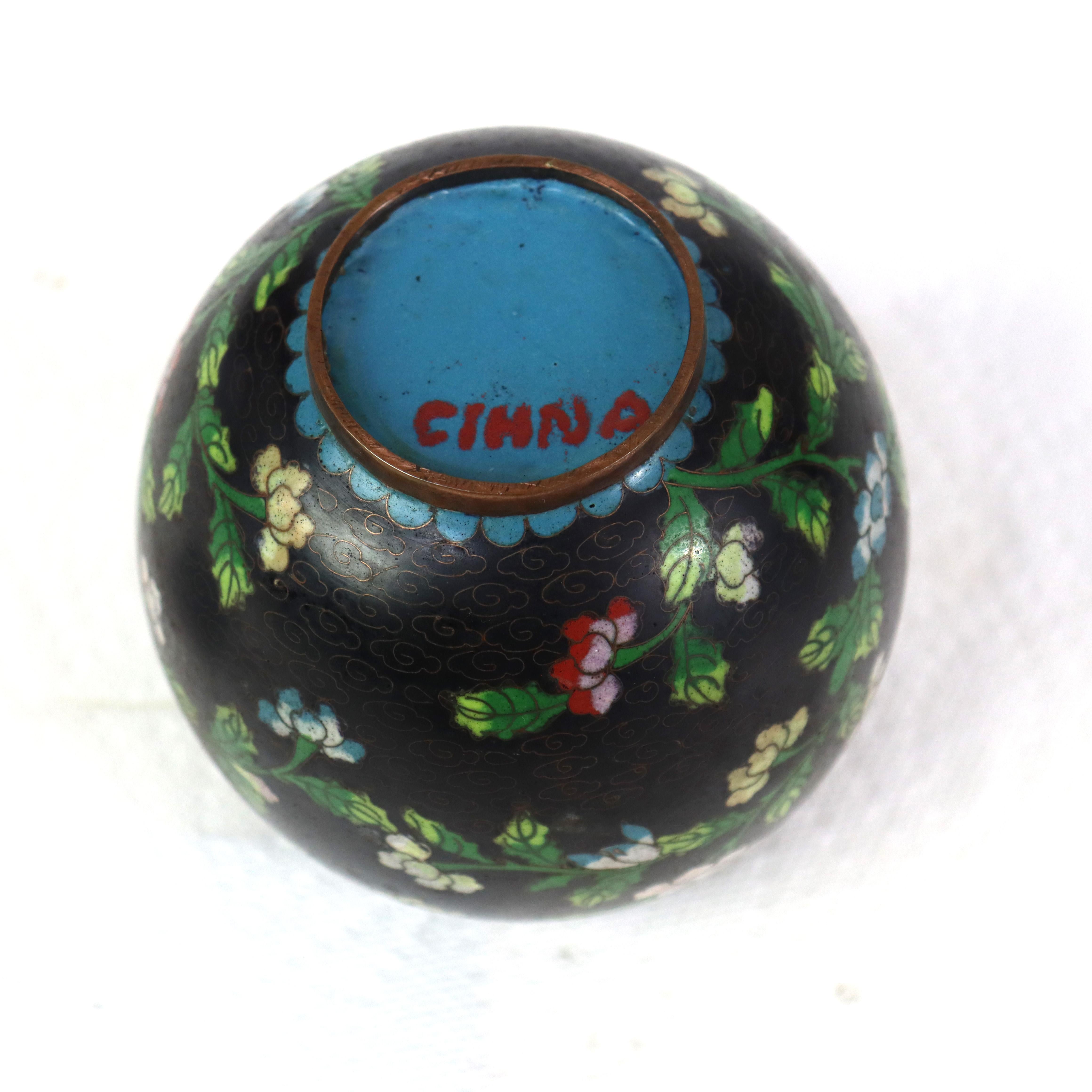 Metal Three Antique Japanese Cloisonne: 2 Ginger Jars & 1 Vase Unsigned C1920 For Sale