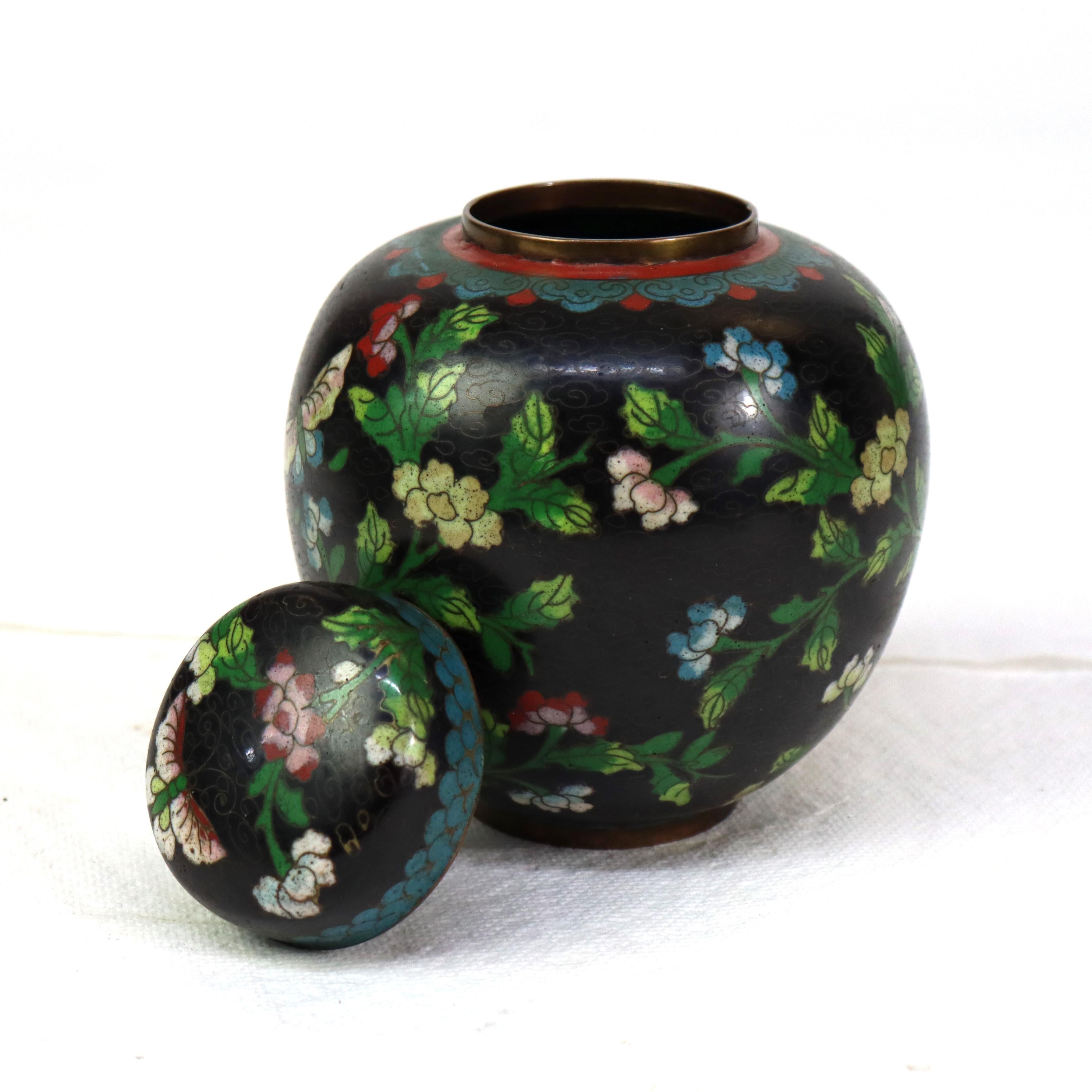 Three Antique Japanese Cloisonne: 2 Ginger Jars & 1 Vase Unsigned C1920 For Sale 2
