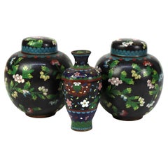 Three Antique Japanese Cloisonne: 2 Ginger Jars & 1 Vase Unsigned C1920