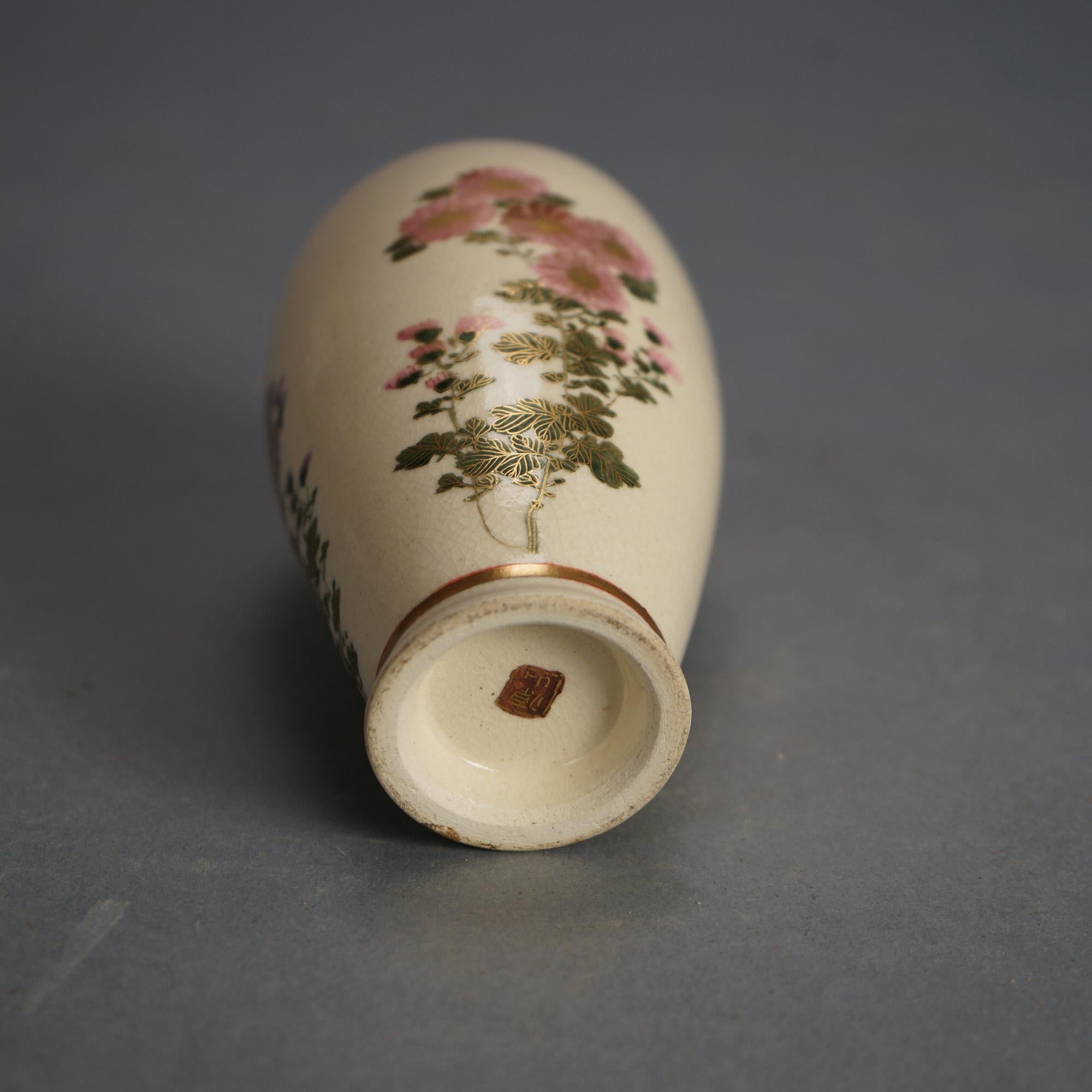 Three Antique Japanese Satsuma Porcelain Vases with Garden Flowers & Gilt C1920 For Sale 1