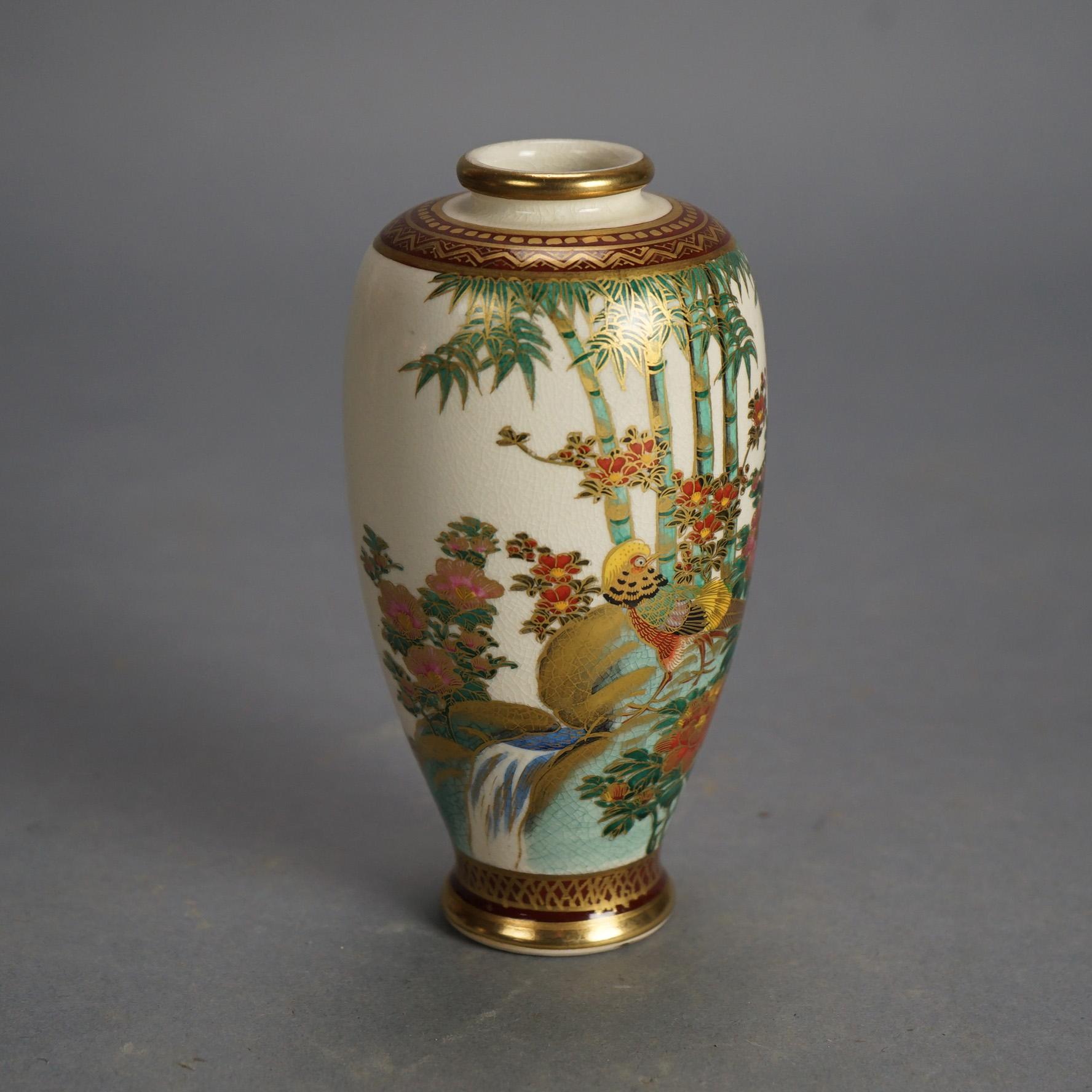 Three Antique Japanese Satsuma Porcelain Vases with Garden Flowers & Gilt C1920 For Sale 2