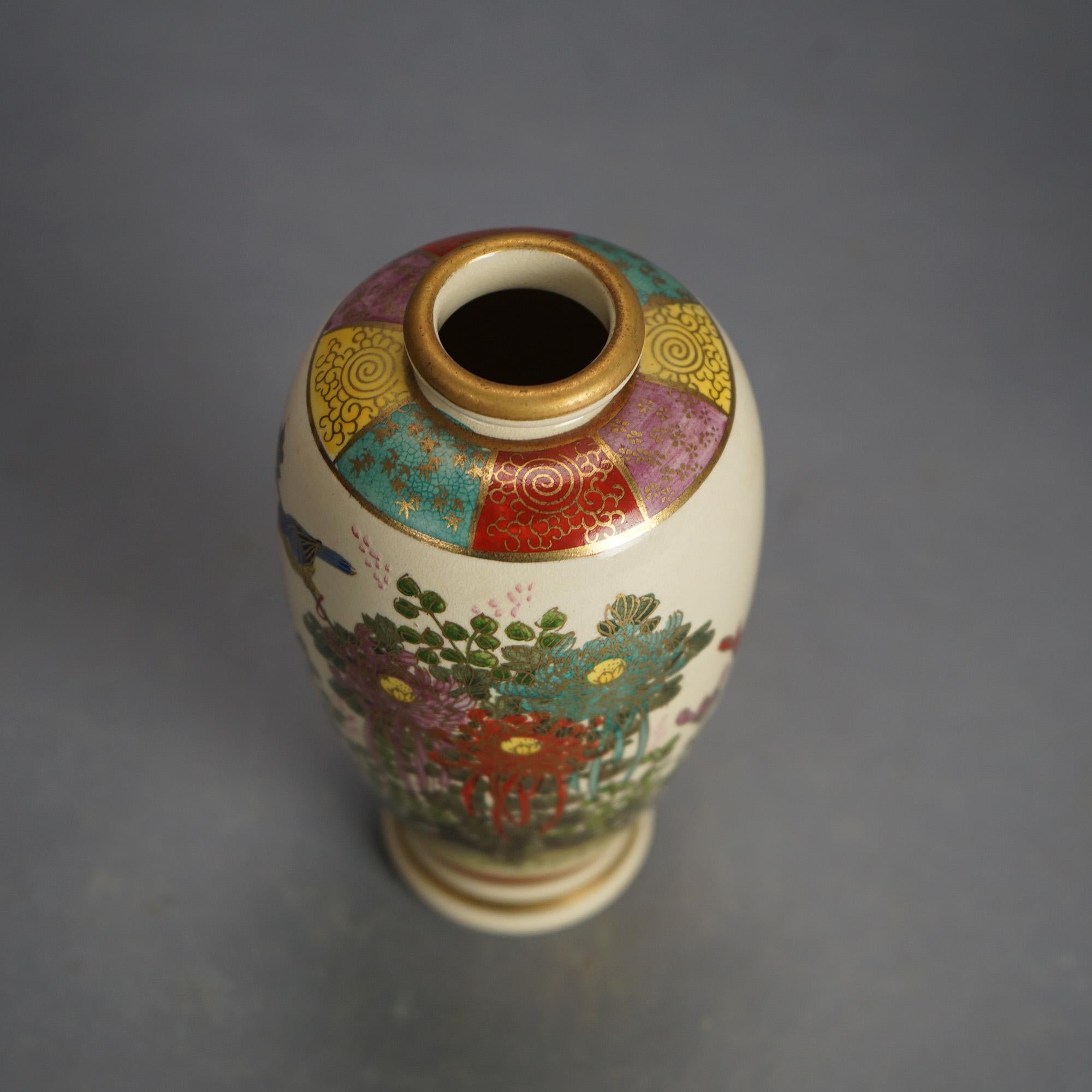 Three Antique Japanese Satsuma Porcelain Vases with Garden Flowers & Gilt C1920 For Sale 3
