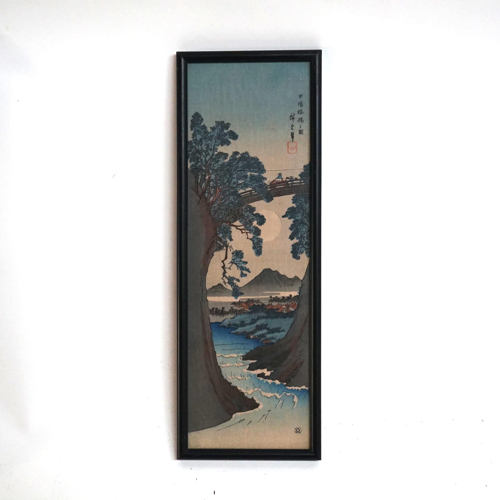 Drei antike japanische Holzschnitt-Landschaftsdrucke mit Holzschnitt, um 1920 im Zustand „Gut“ im Angebot in Big Flats, NY
