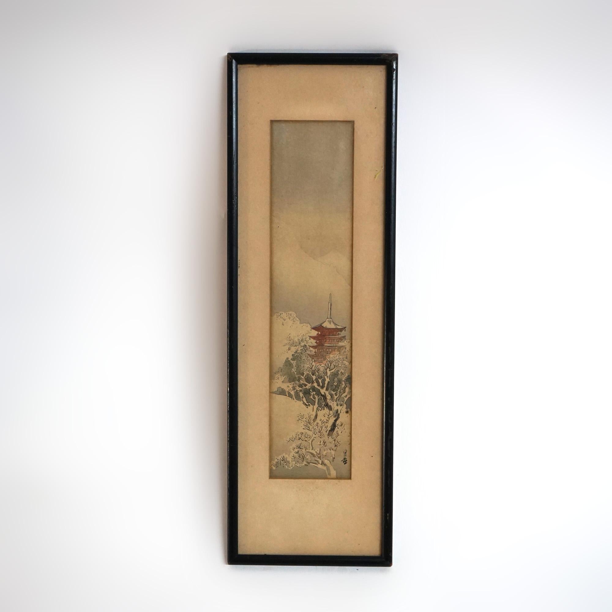 Drei antike japanische Holzschnitt-Landschaftsdrucke mit Holzschnitt, um 1920 (Papier) im Angebot