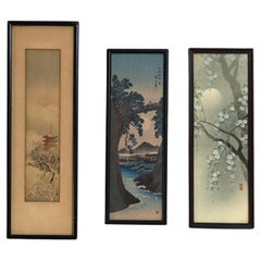 Trois anciennes estampes japonaises de paysages en bois datant de 1920