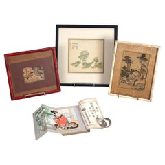 Three Antique Japanese Woodblock Prints & Book, Genre & Genre Scenes, C1920