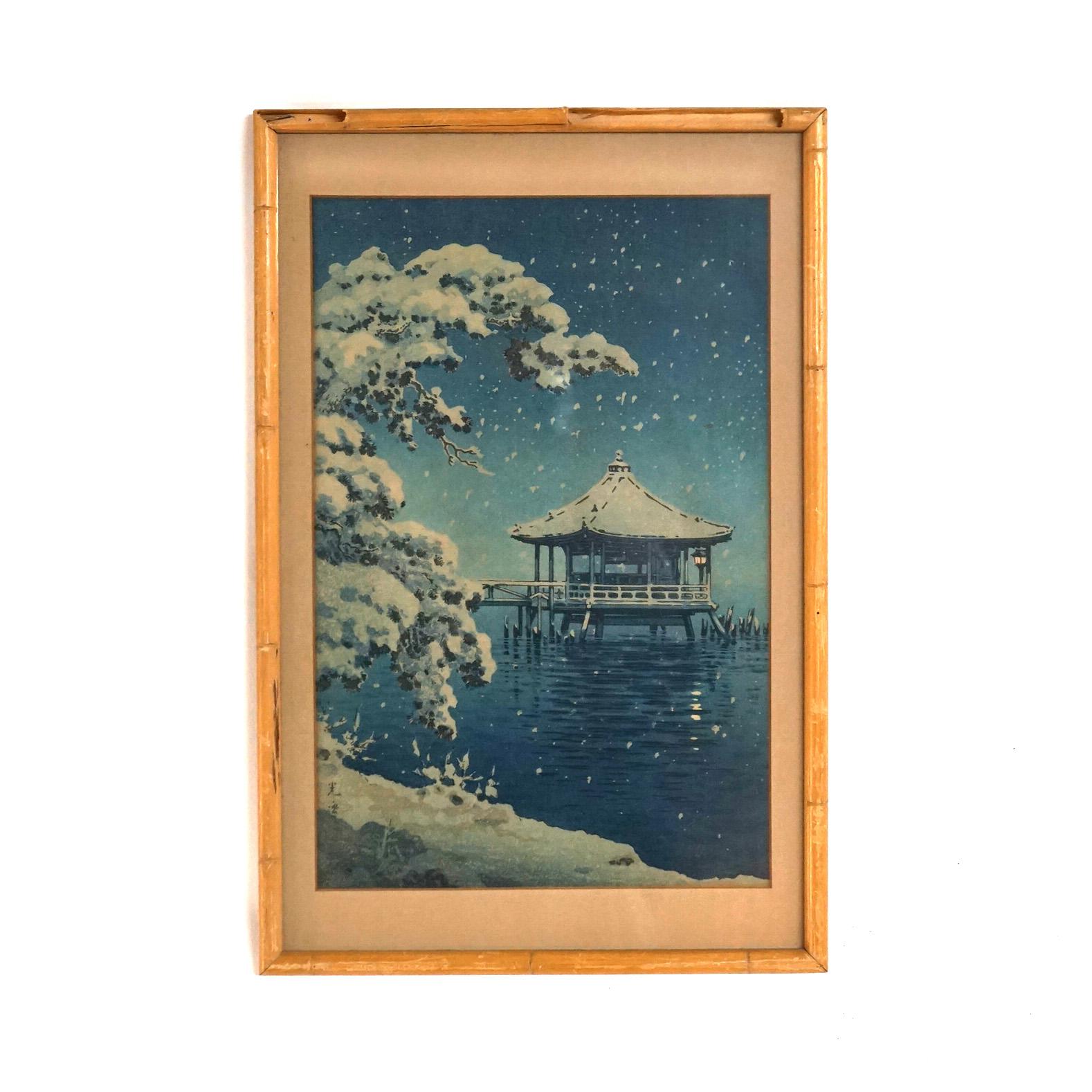 Drei antike japanische Holzschnitte im Holzschnitt - Genre, Mt Fugi & Landschaft, um 1920

Maße - 17,75 