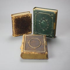 Three Used Leather & Brass Photo Albums with Photos 19thC