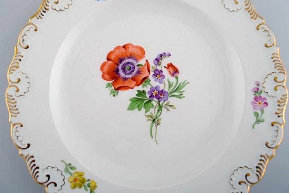 German Three Antique Meissen Plates in Hand-Painted Porcelain with Floral Motifs For Sale