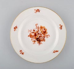 Three Antique Meissen Porcelain Plates with Orange Hand Painted Flowers