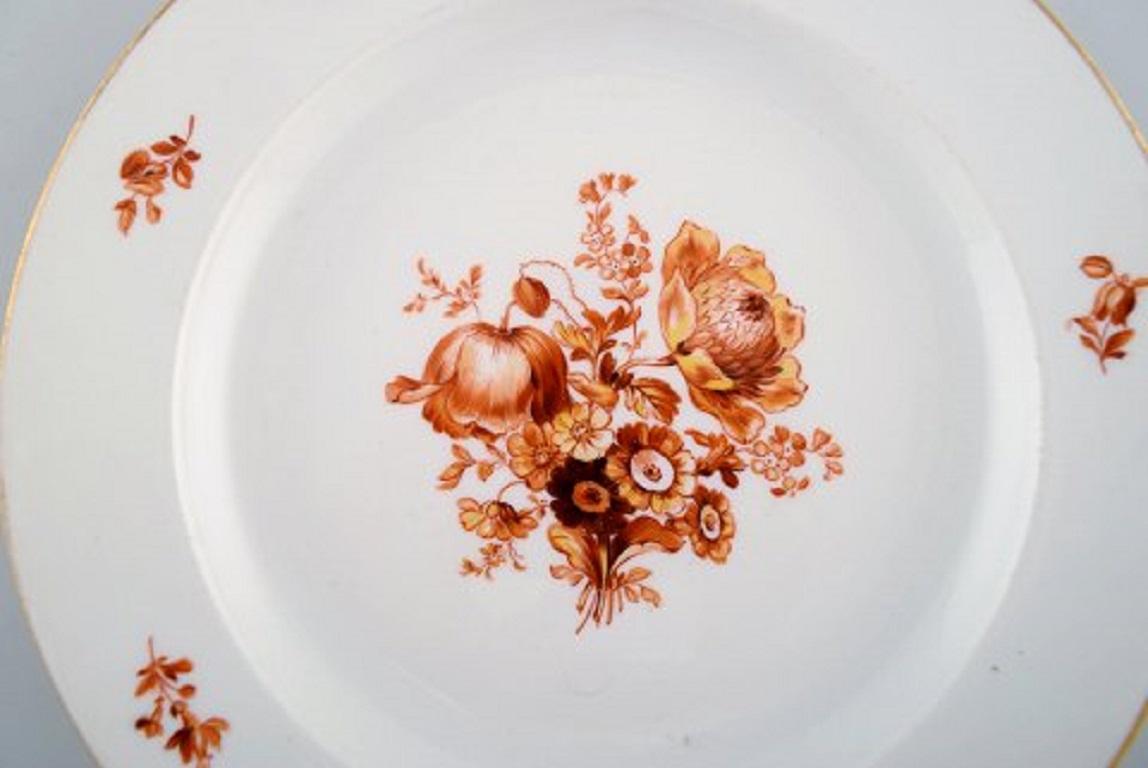 German Three Antique Meissen Porcelain Plates with Orange Hand Painted Flowers For Sale