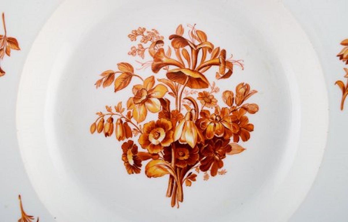 19th Century Three Antique Meissen Porcelain Plates with Orange Hand Painted Flowers For Sale
