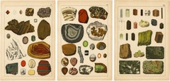 Three Antique Mineralogy Chromolithographs, Quartz, Agate & Tourmaline, 1888