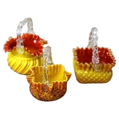 Three Antique Mt. Washington School Art Glass Baskets C1900