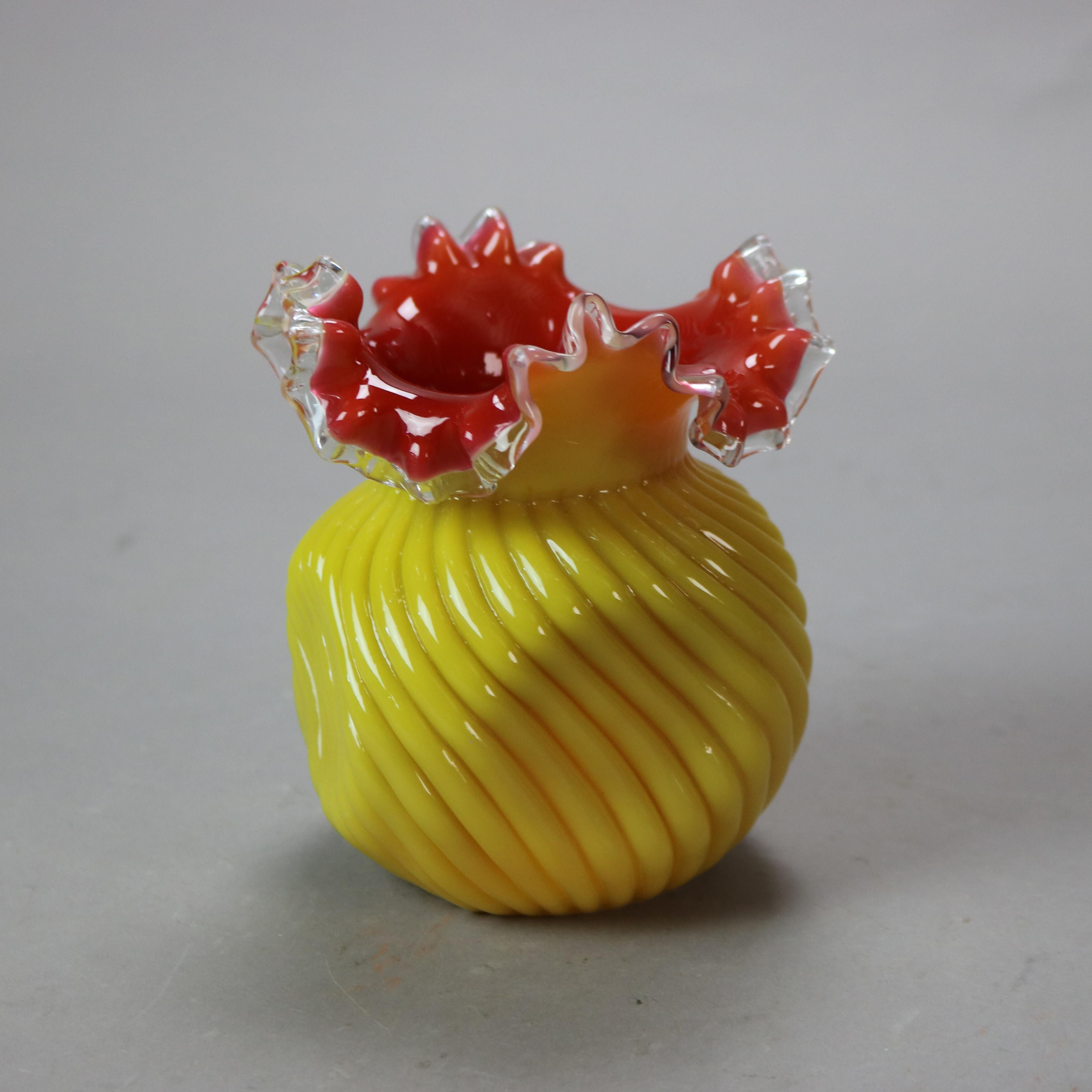 Three Antique Mt. Washington School Butterscotch & Cranberry Art Glass Vessels 7